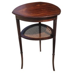 1940s Vintage Triangular Two-Tier Mahogany and Cane Side Table Candle Stand