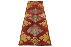 1940s Vintage Turkish Anatolian Wool Runner In Red with Tribal Motif