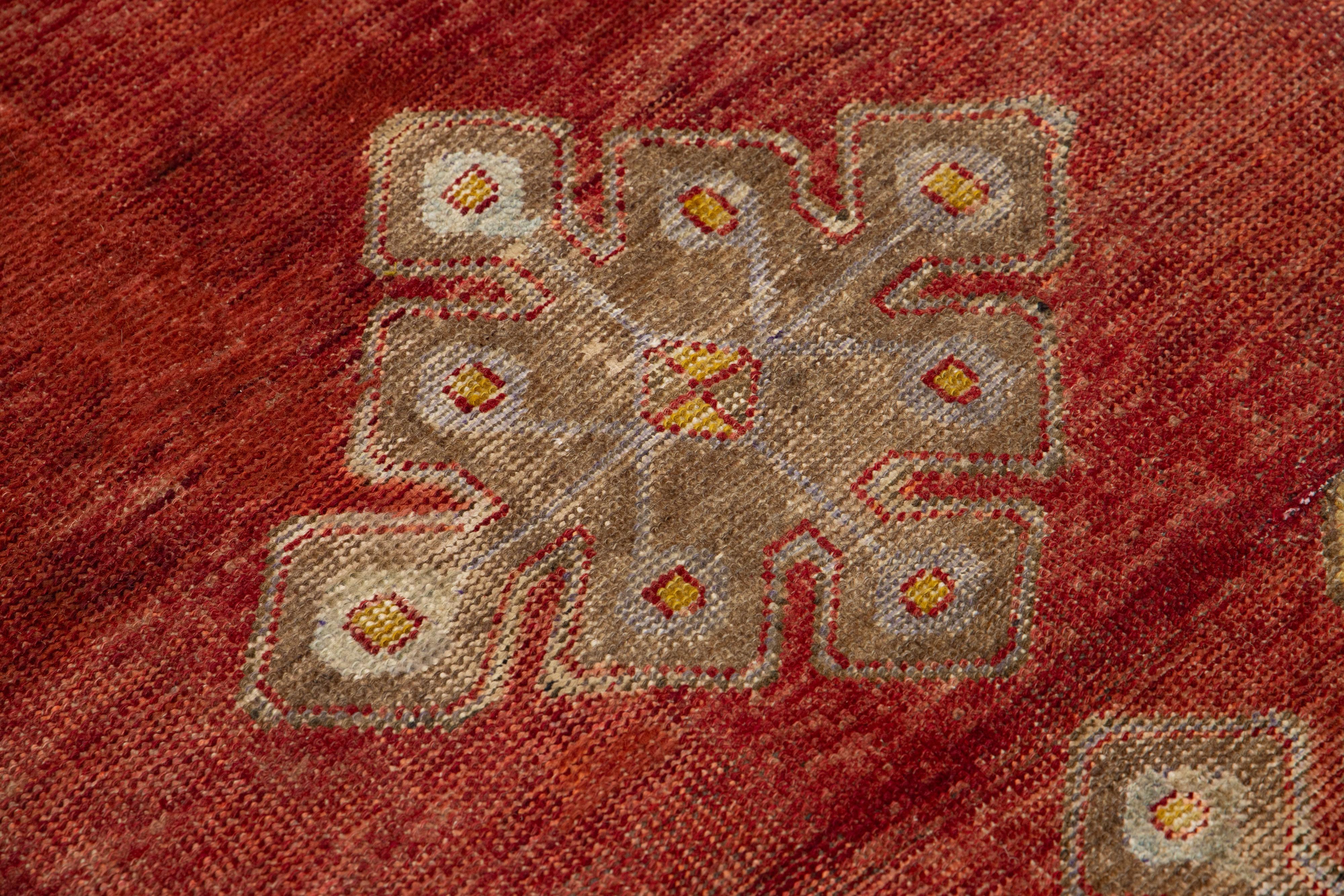 1940er Jahre Vintage Türkischer Anatolischer Woll-Läufer aus der Türkei in Rot mit Stammesmotiv im Angebot 1