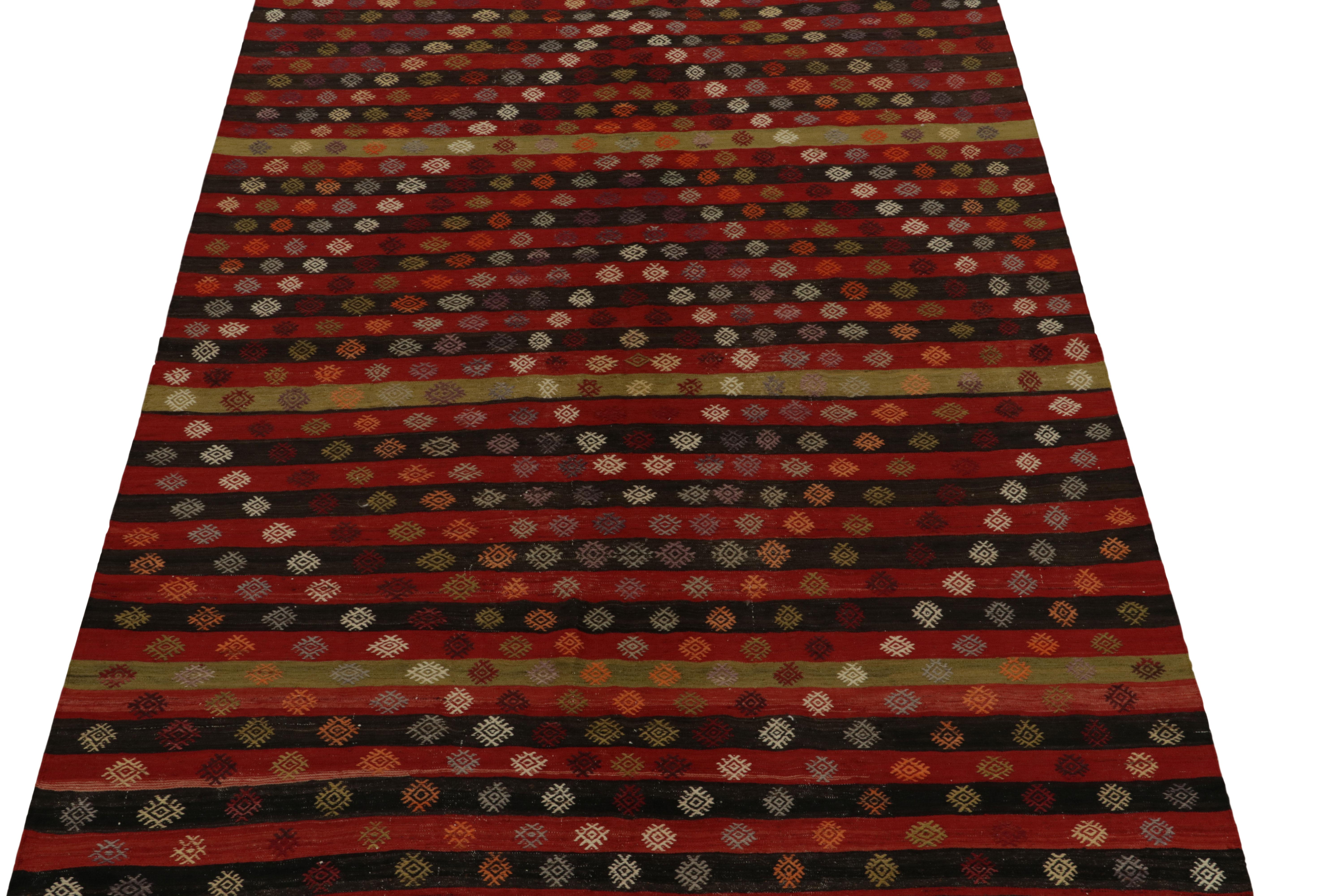 Hand-Woven 1940s Vintage Turkish Kilim in Red, White Geometric Patterns by Rug & Kilim For Sale
