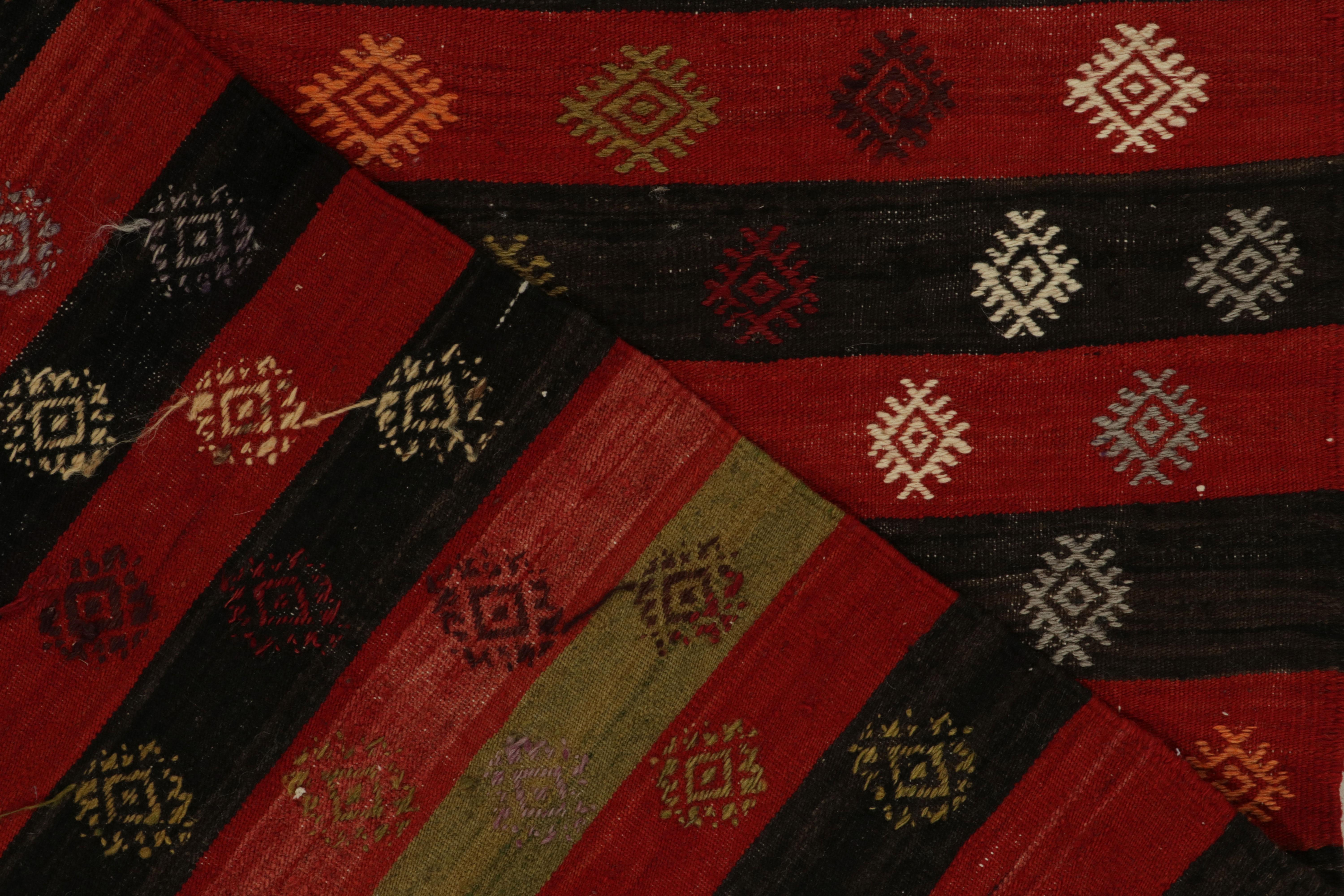 Wool 1940s Vintage Turkish Kilim in Red, White Geometric Patterns by Rug & Kilim For Sale