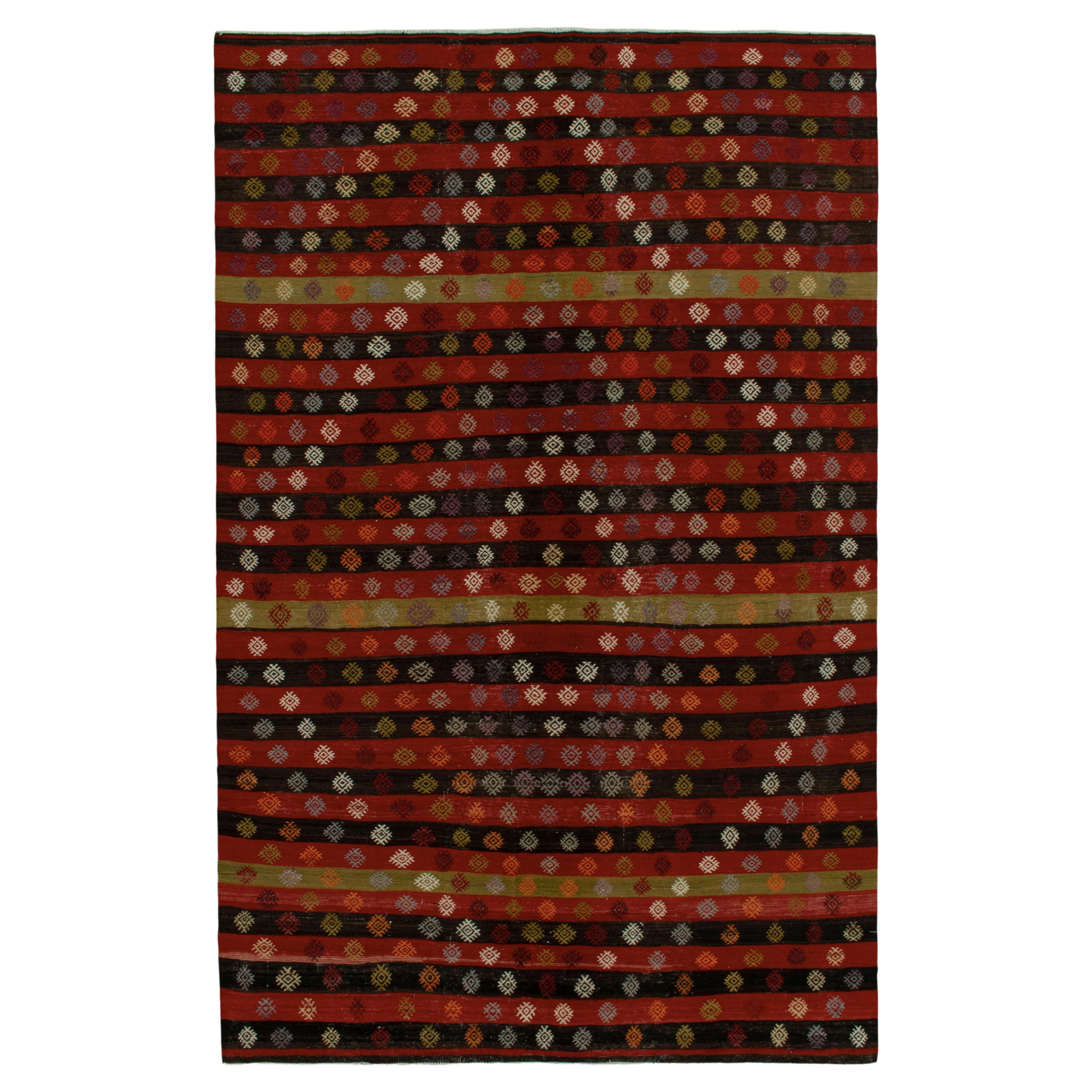 1940s Vintage Turkish Kilim in Red, White Geometric Patterns by Rug & Kilim For Sale