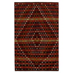 1940s Vintage Turkish Kilim in Red, BLack and White Geometric Patterns