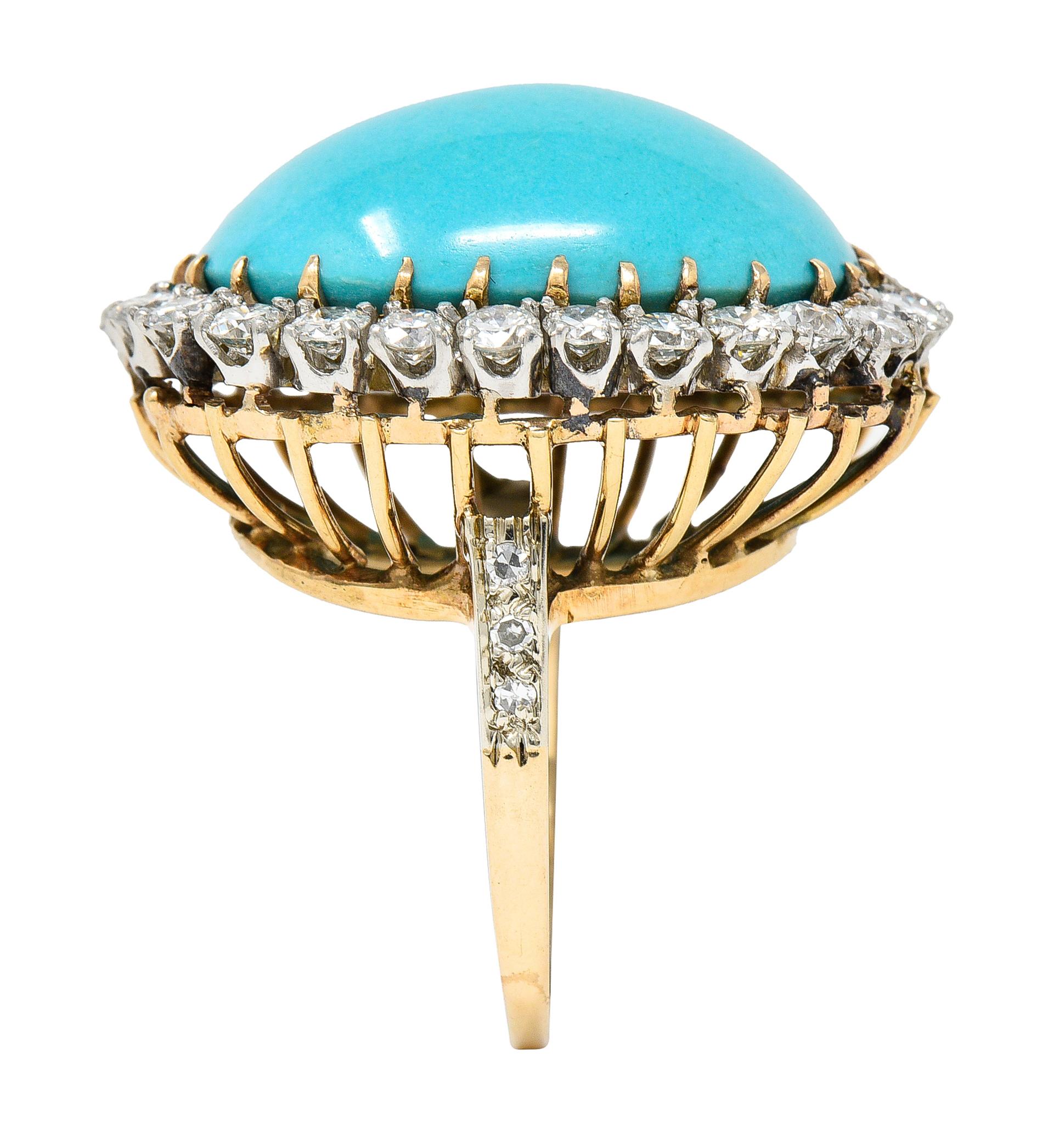 1940’s Vintage Turquoise Diamond 14 Karat Two-Tone Gold Cluster Ring 4
