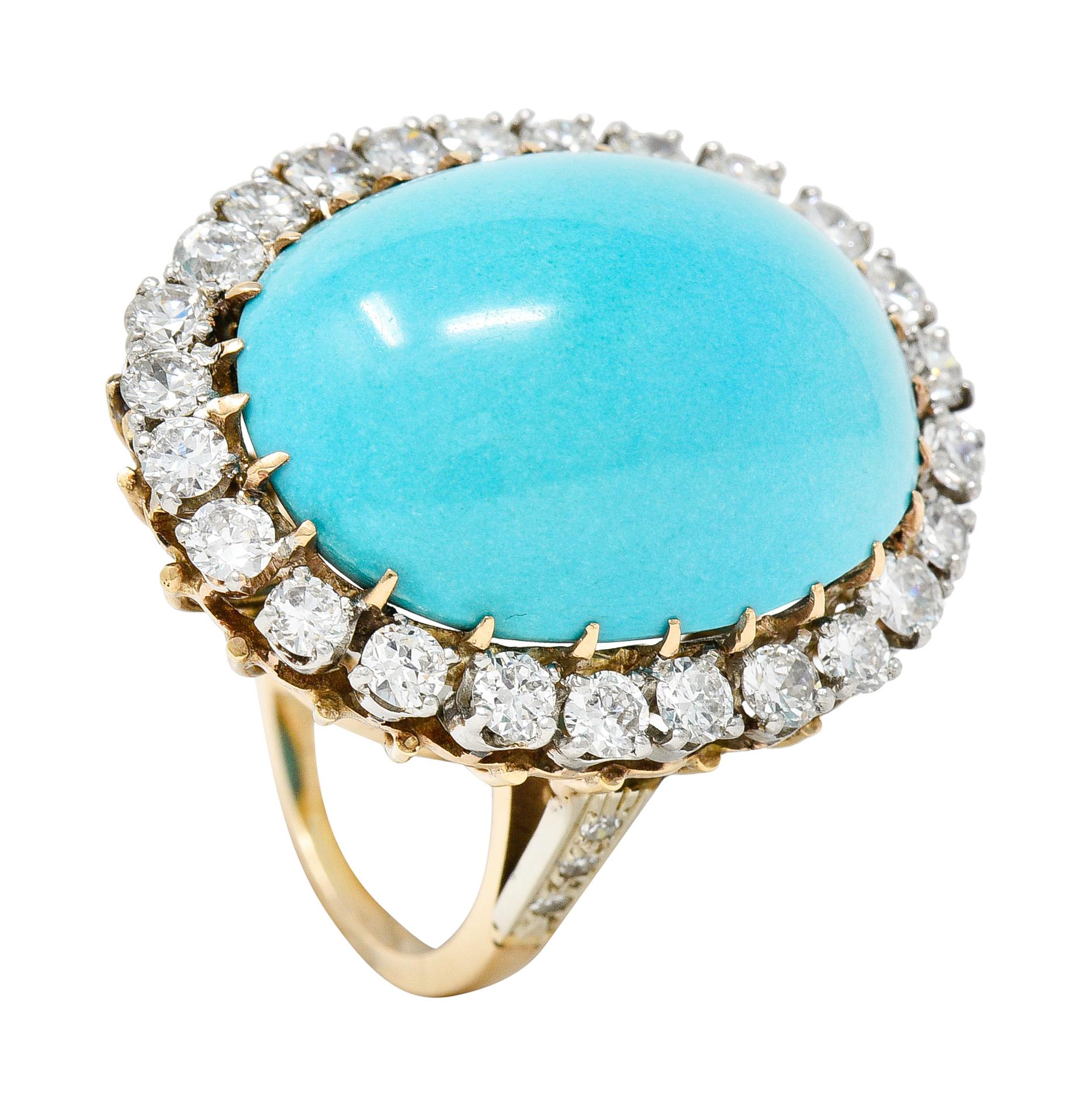 1940’s Vintage Turquoise Diamond 14 Karat Two-Tone Gold Cluster Ring 5