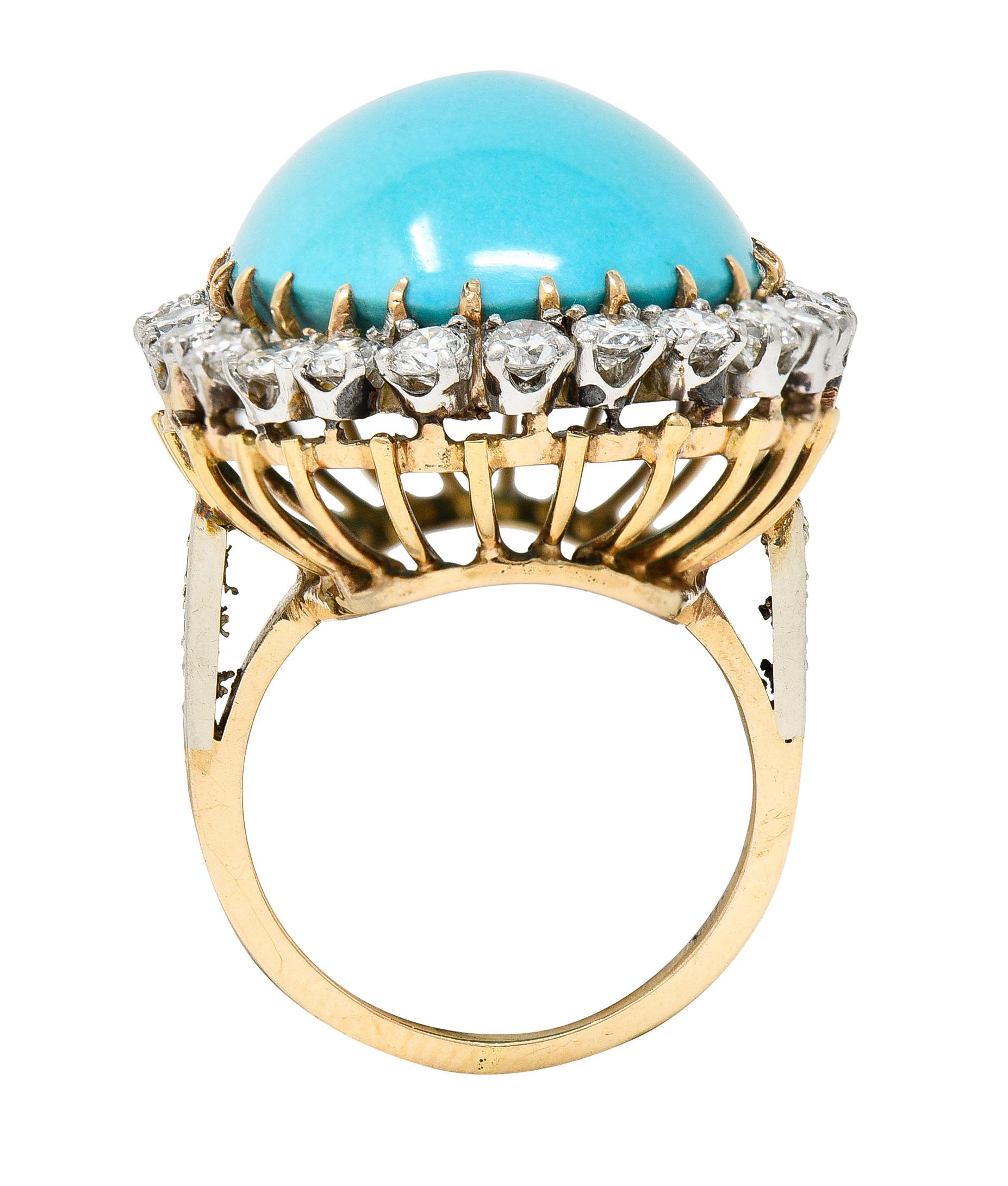 1940’s Vintage Turquoise Diamond 14 Karat Two-Tone Gold Cluster Ring 1
