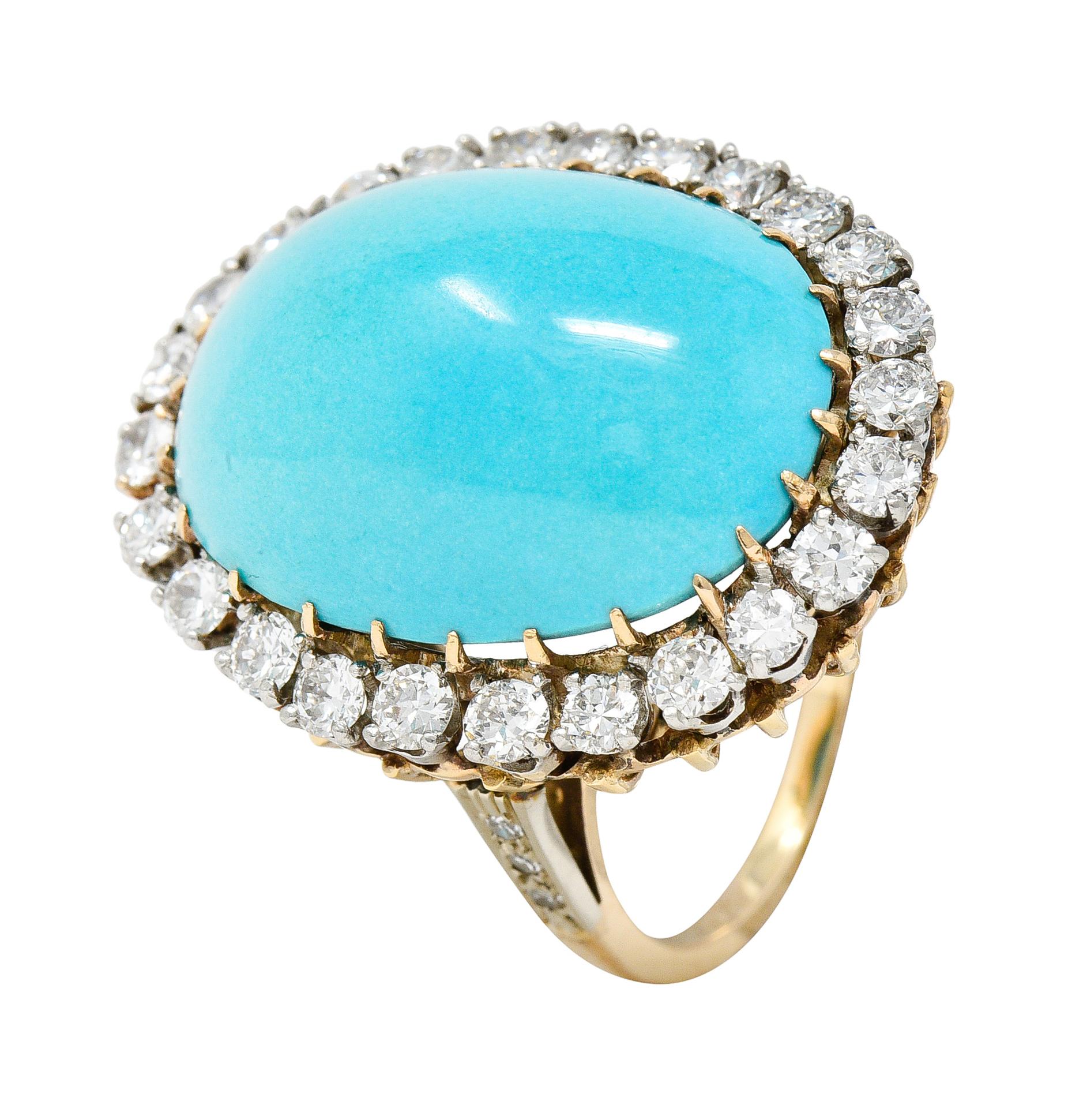 1940’s Vintage Turquoise Diamond 14 Karat Two-Tone Gold Cluster Ring 2