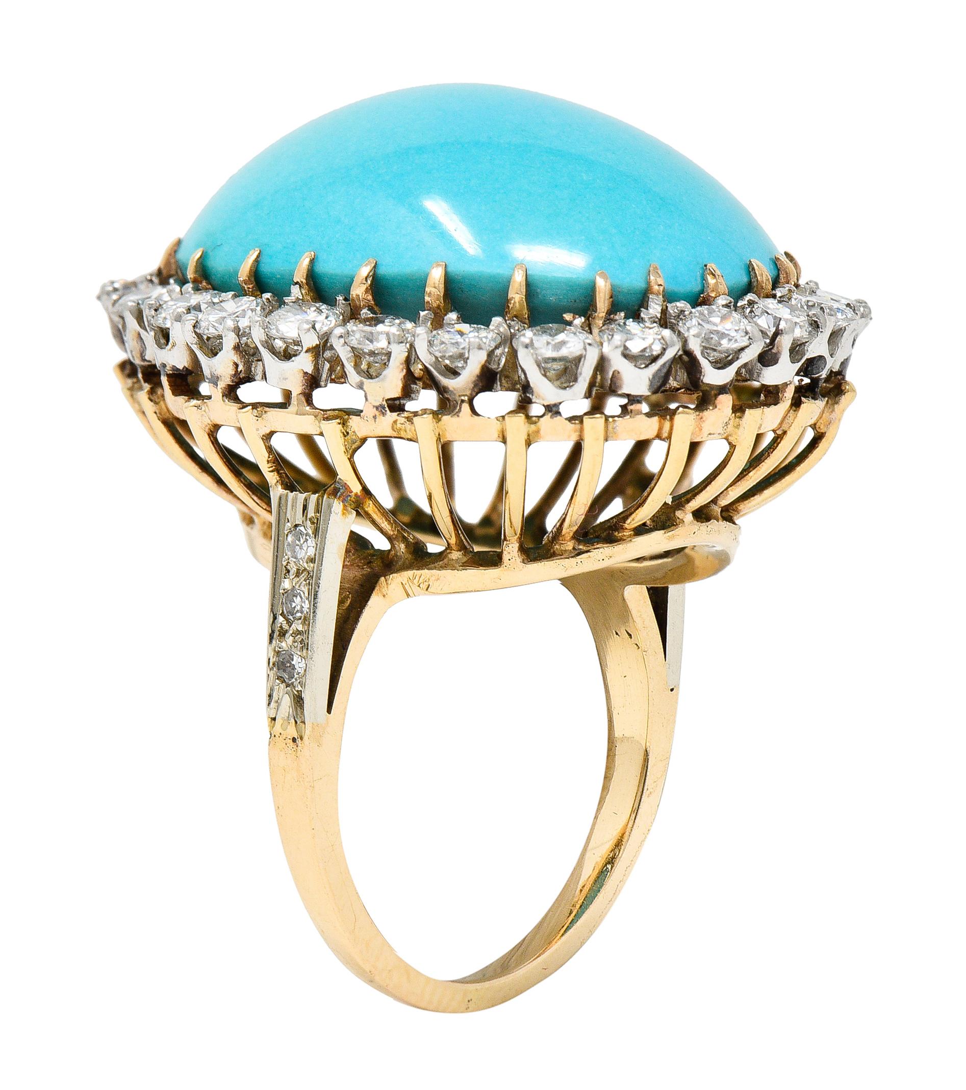 1940’s Vintage Turquoise Diamond 14 Karat Two-Tone Gold Cluster Ring 3