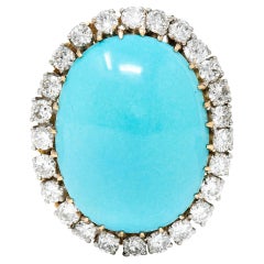 1940’s Vintage Turquoise Diamond 14 Karat Two-Tone Gold Cluster Ring