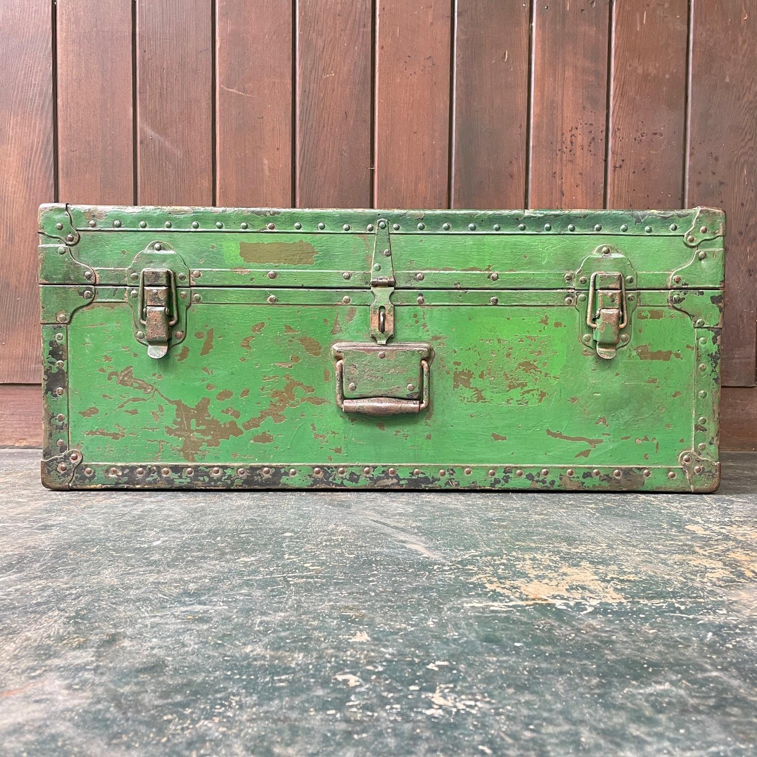 Machine-Made 1940s Vulcanized US Army Trunk Box Table Pedestal Retail Display Heavy Patina