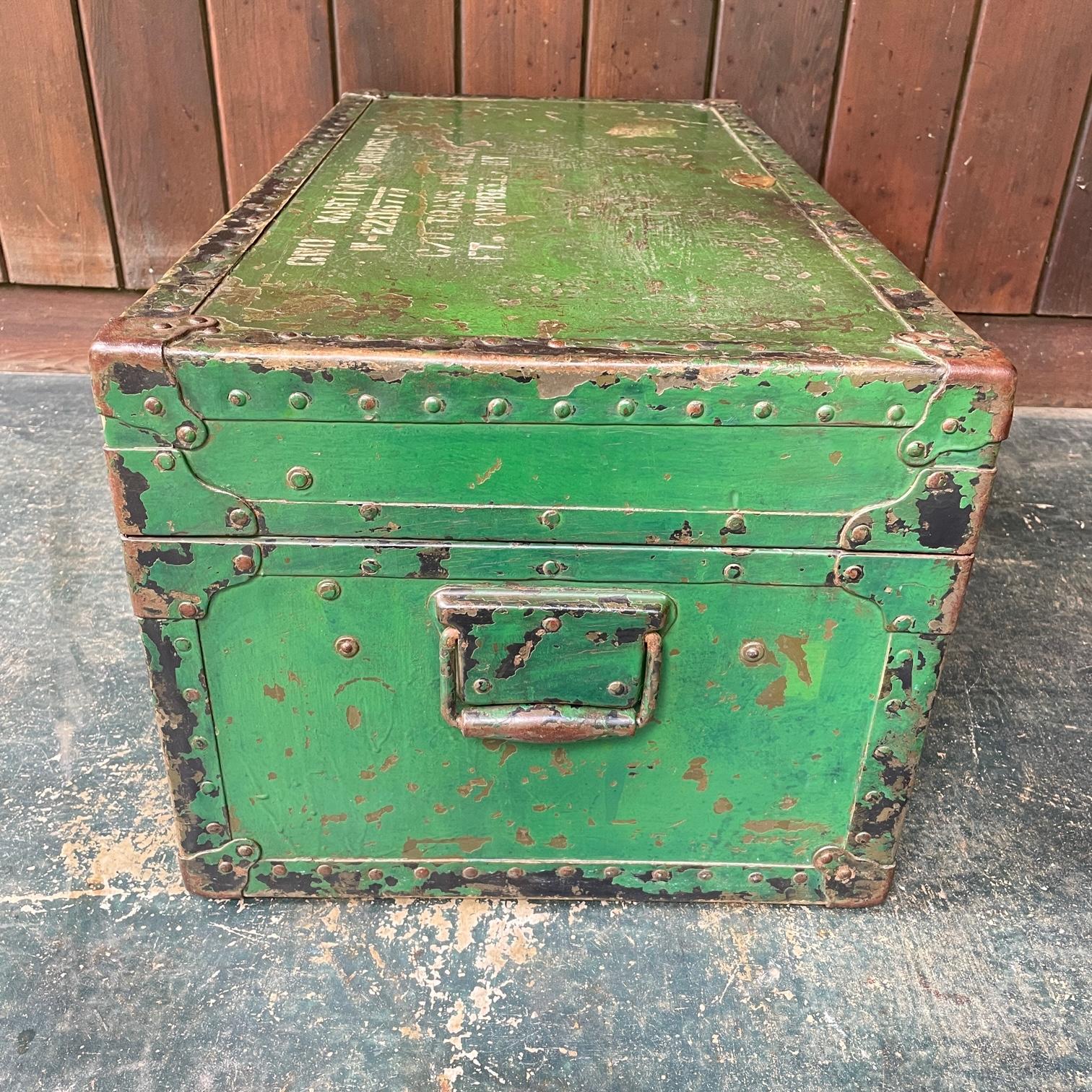 Mid-20th Century 1940s Vulcanized US Army Trunk Box Table Pedestal Retail Display Heavy Patina