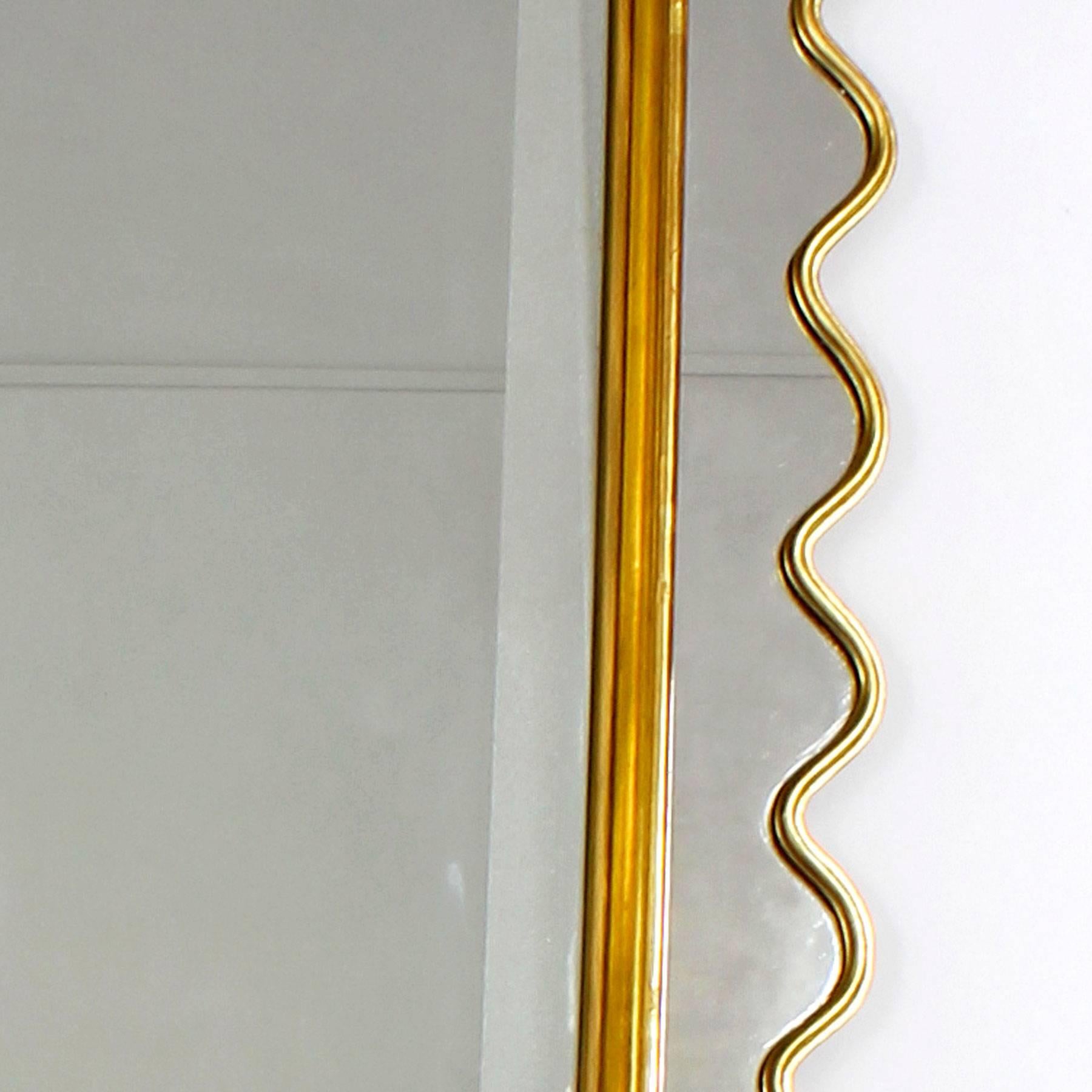 Italian 1940s Wall Mirror, Acid Etched Decoration, Golden Leaf Stucco Frame, Italy