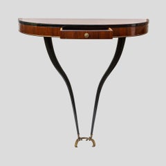 Table console murale italienne des années 1940 en bois poli et laiton style Gugielmo Ulrich
