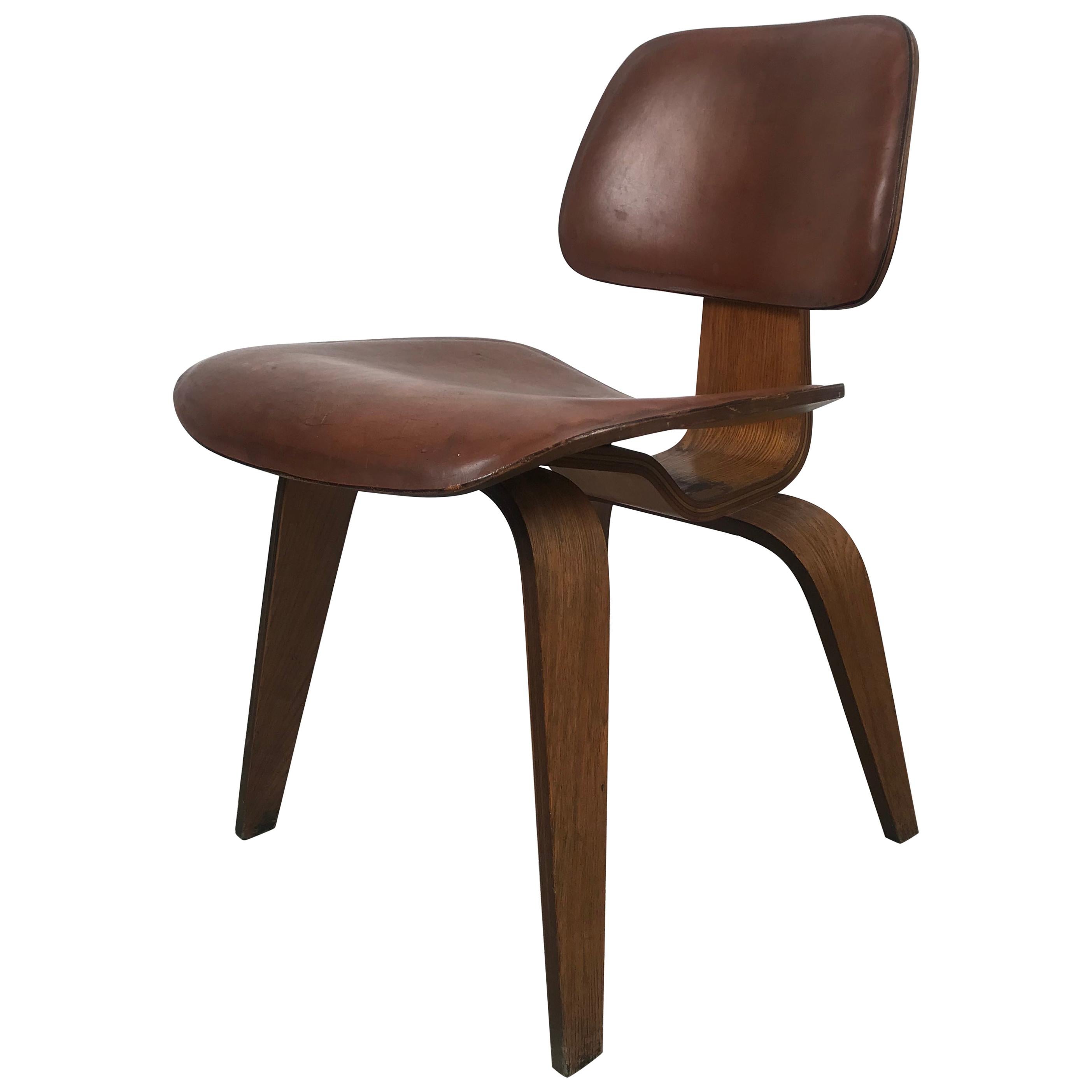 1940s Walnut and Leather DCW Chair by Charles & Ray Eames