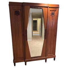 1940's Walnut French Armoire with Beveled Mirror