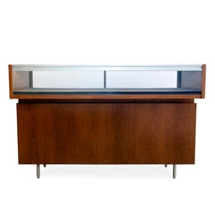 1940s Walnut Storage and Display Cabinet with Illuminated Glass Vitrine