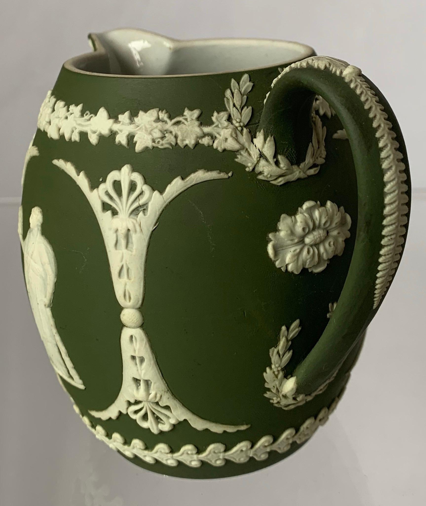 1940s Wedgwood Neoclassical Light Green Jasperware Pitcher In Good Condition In Stamford, CT