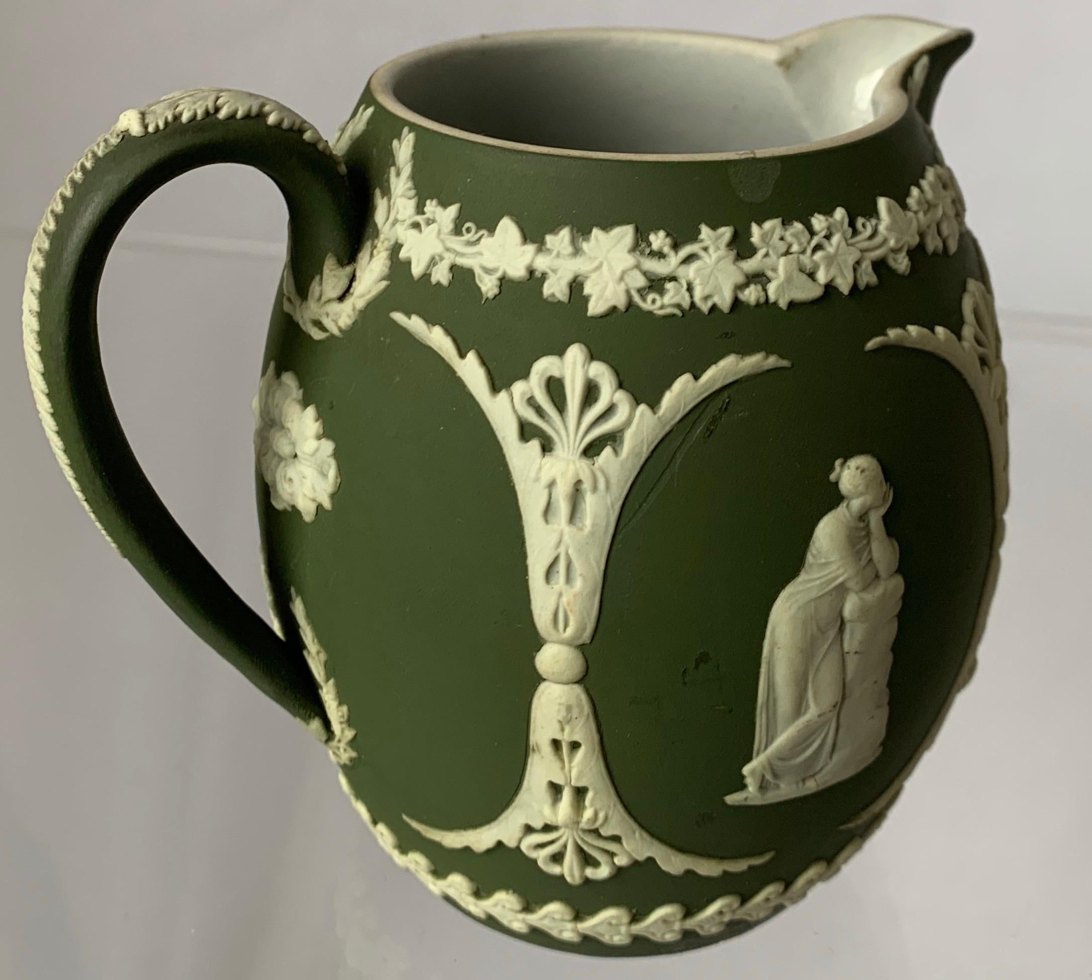 Pottery 1940s Wedgwood Neoclassical Light Green Jasperware Pitcher