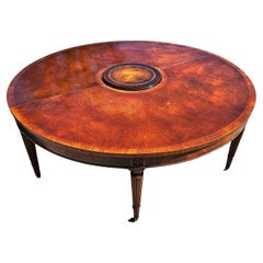 1940s Weiman Regency Tooled Leather Mahogany Convertible Demilune Cocktail Table
