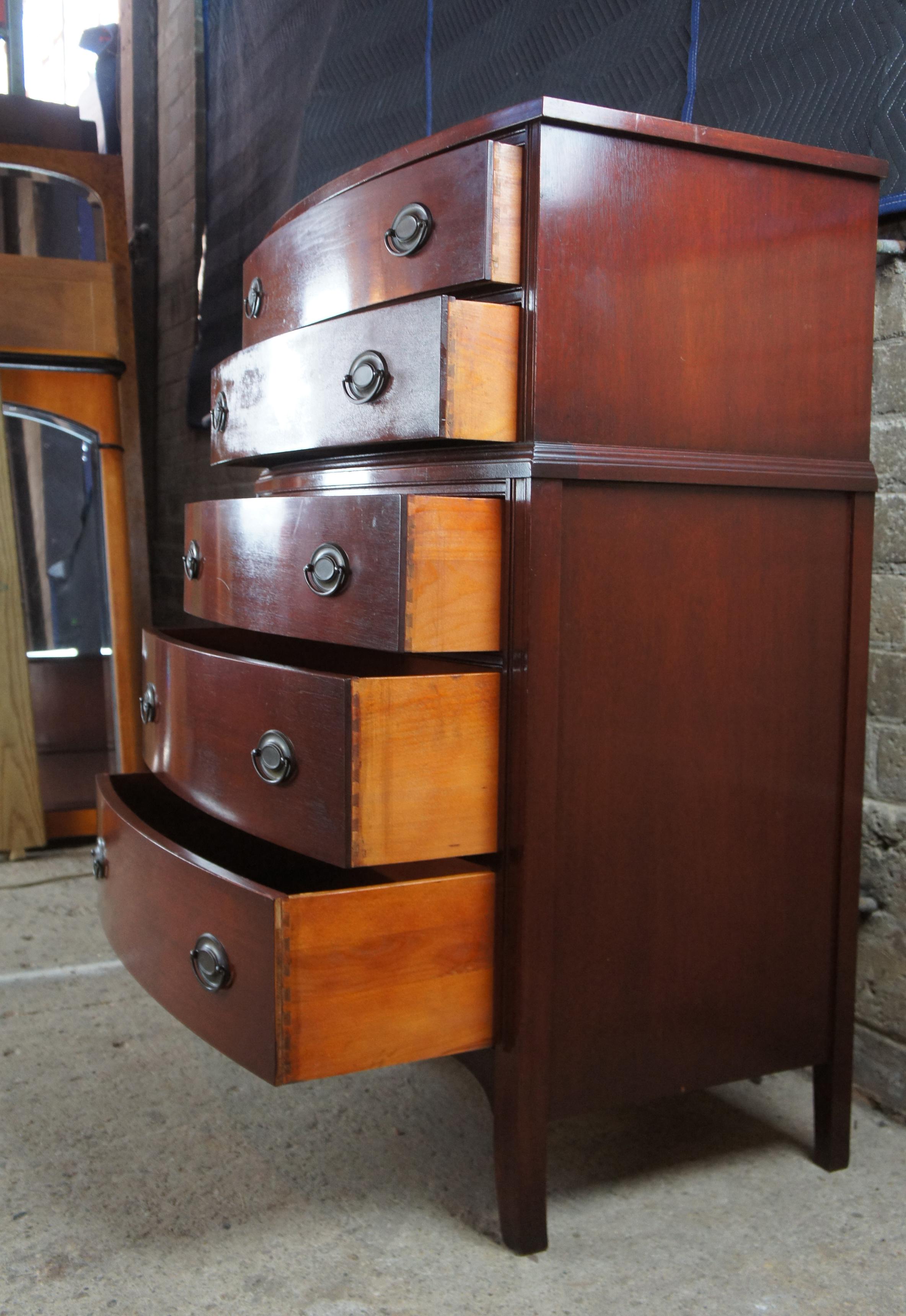 1940s West Michigan Furniture Sheraton Style Mahogany Bowfront Tallboy Dresser 2