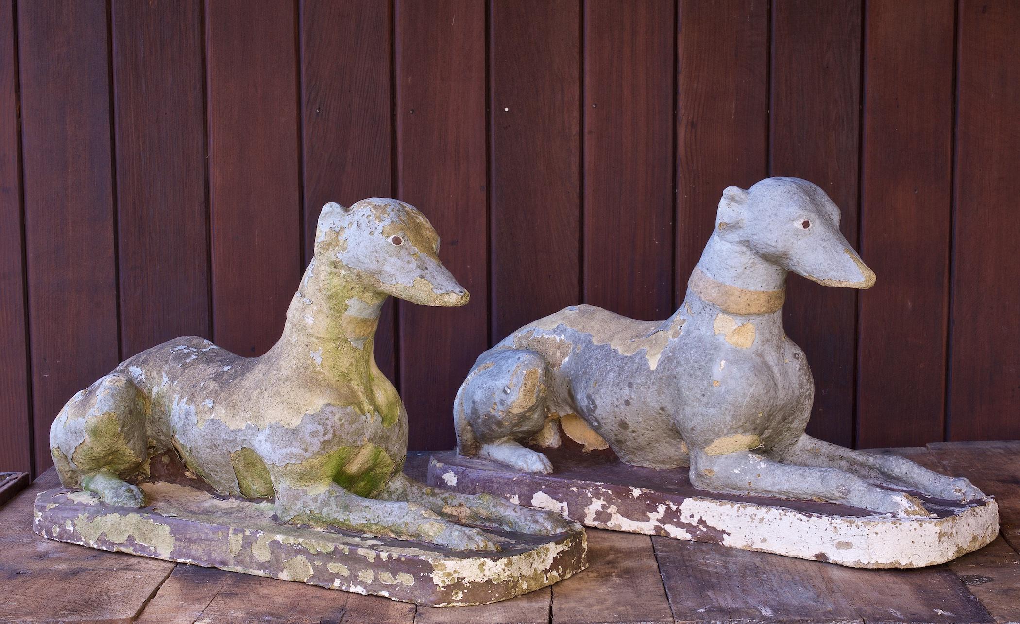 Mid-Century Modern 1920s Whippet Greyhound Dogs Concrete Entryway Wall Sculptures Vintage Mansion  en vente