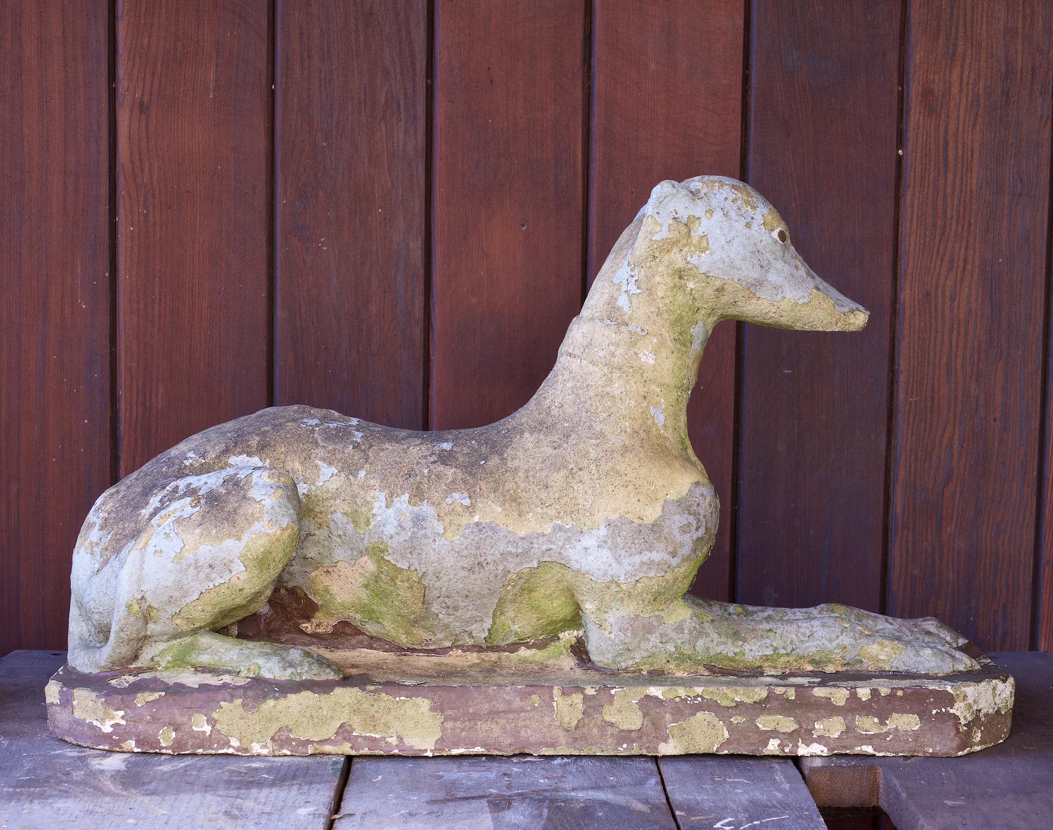 20ième siècle 1920s Whippet Greyhound Dogs Concrete Entryway Wall Sculptures Vintage Mansion  en vente