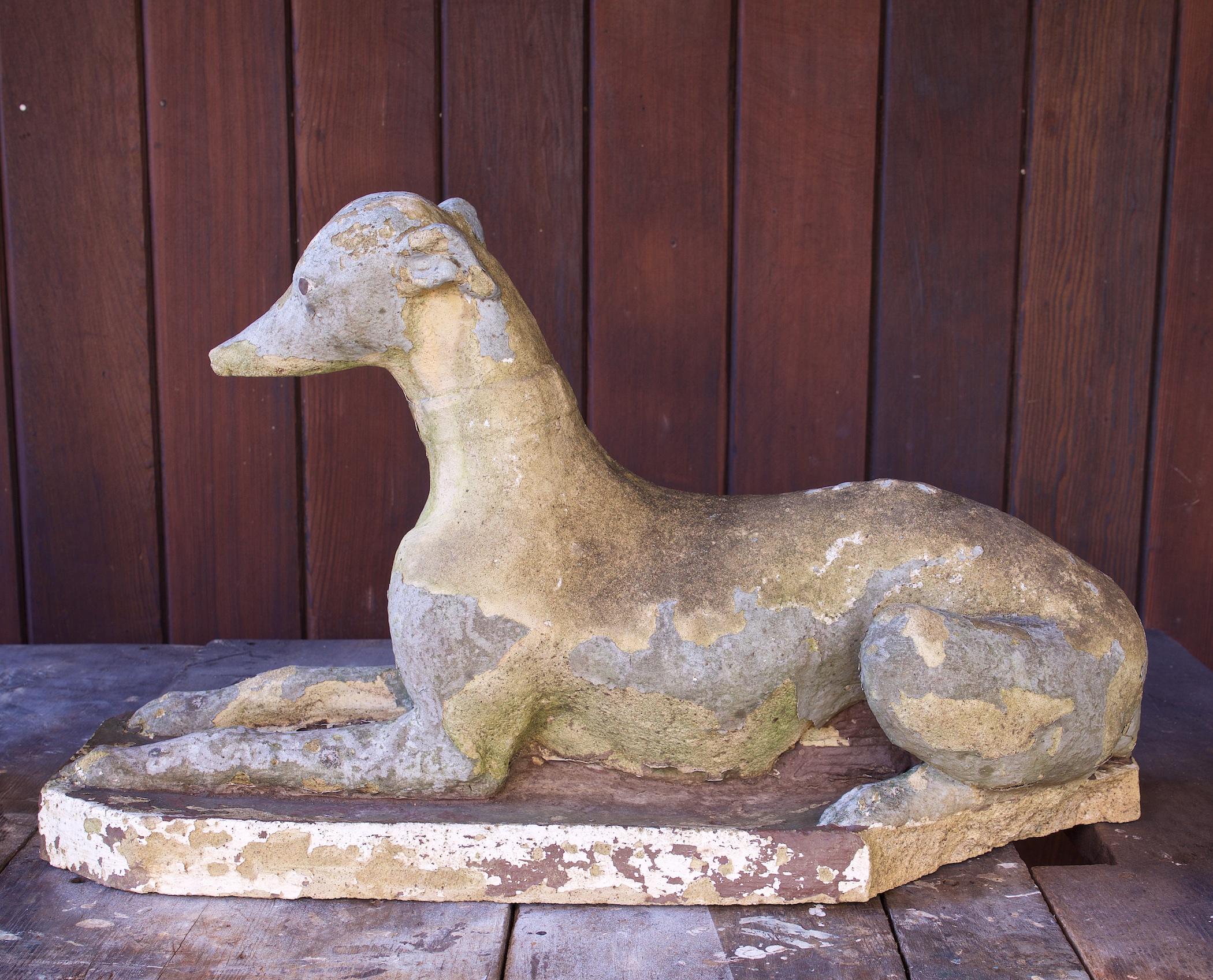 1920s Whippet Greyhound Dogs Concrete Entryway Wall Sculptures Vintage Mansion  In Distressed Condition For Sale In Hyattsville, MD