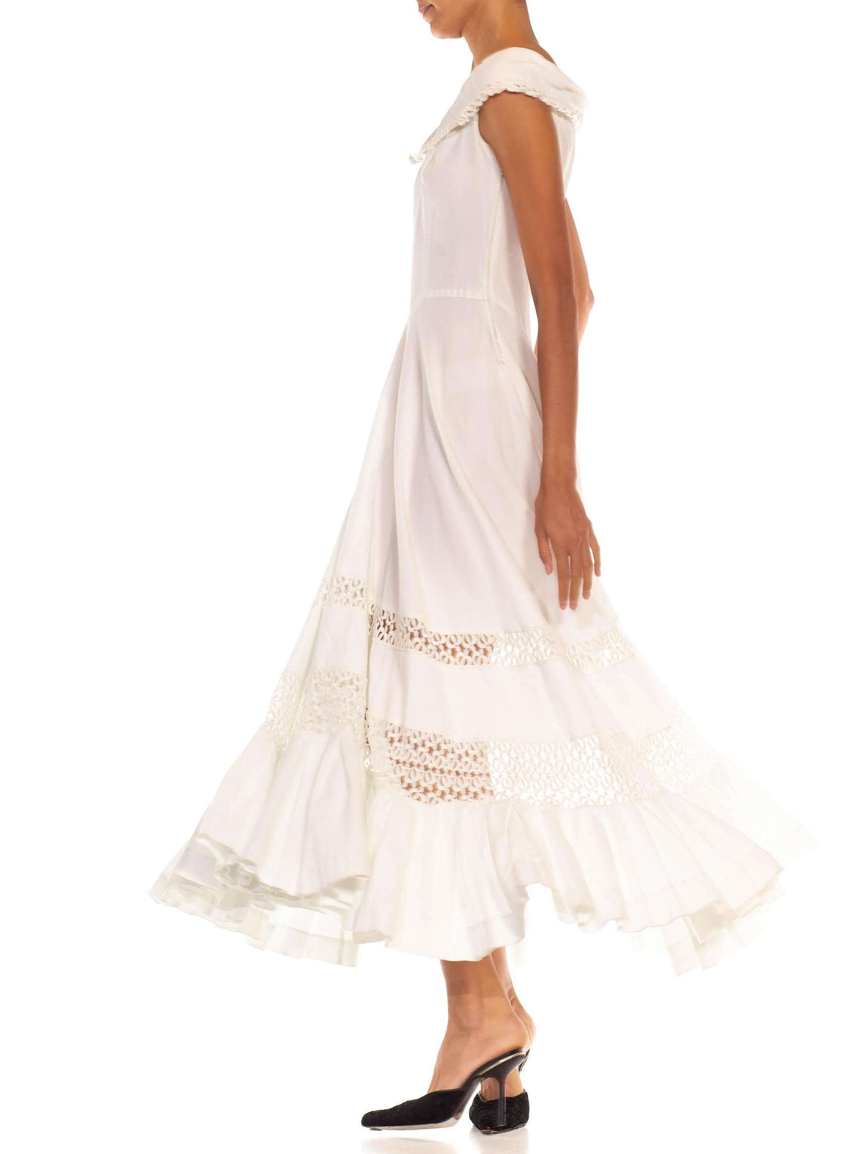 1940S White Cotton Piqué Off Shoulder Dress For Sale 2
