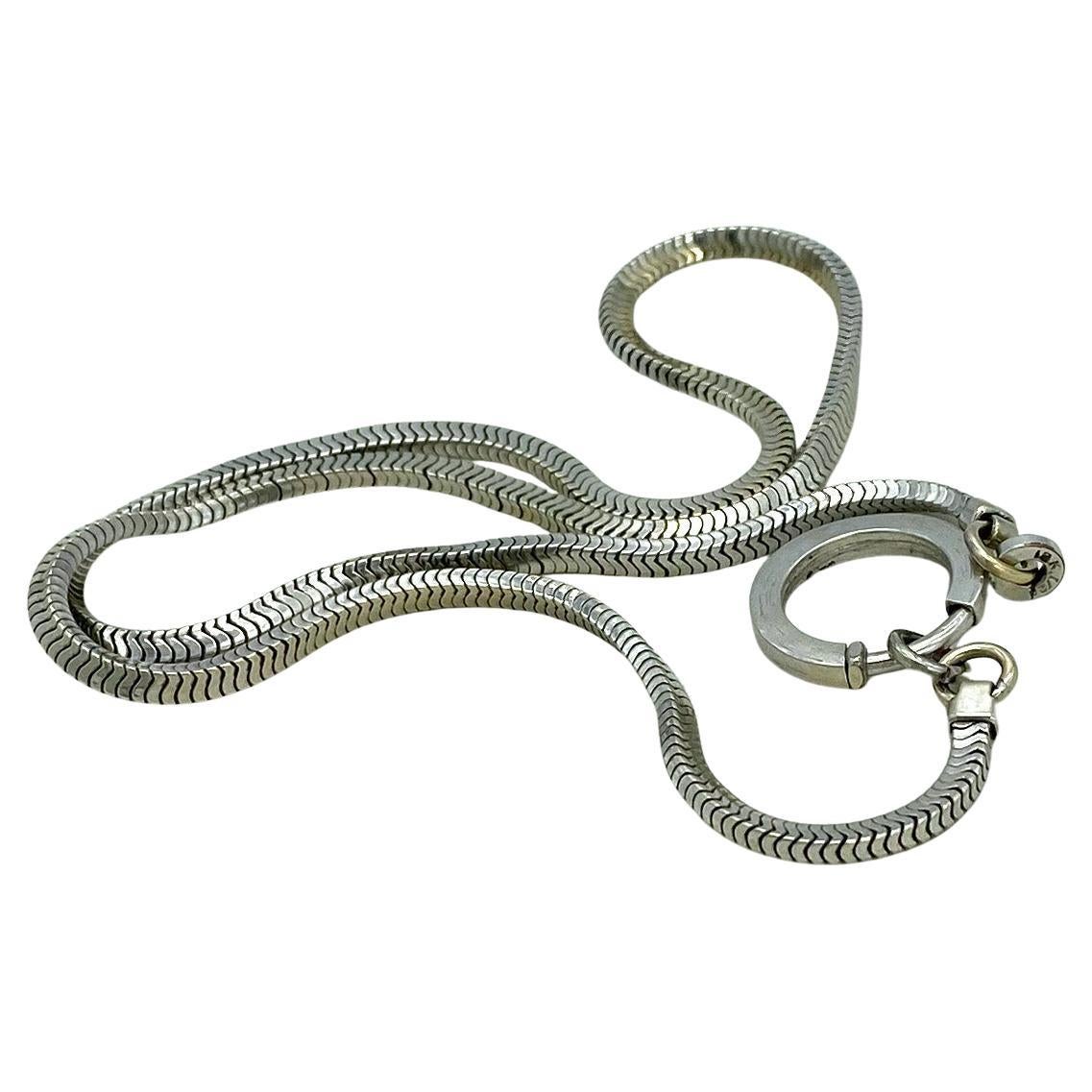 1940s White Gold Filled Link Necklace with Large Sterling Pendant For Sale 2