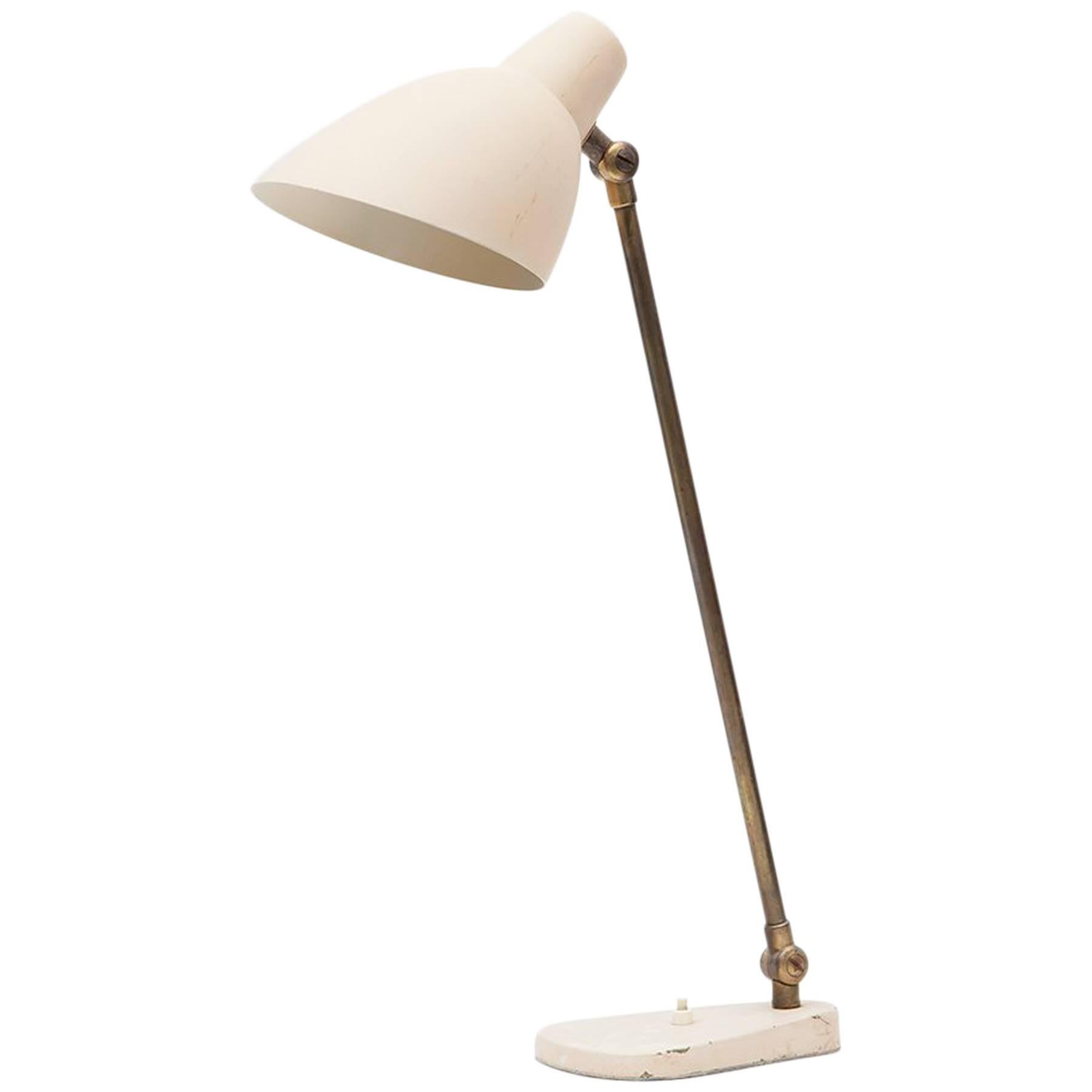 1940s White Metal and Brass Table Lamp by Vilhelm Lauritzen
