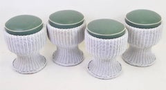 1940s White Painted Wicker Mushroom Shape Stools with Cushion Seats