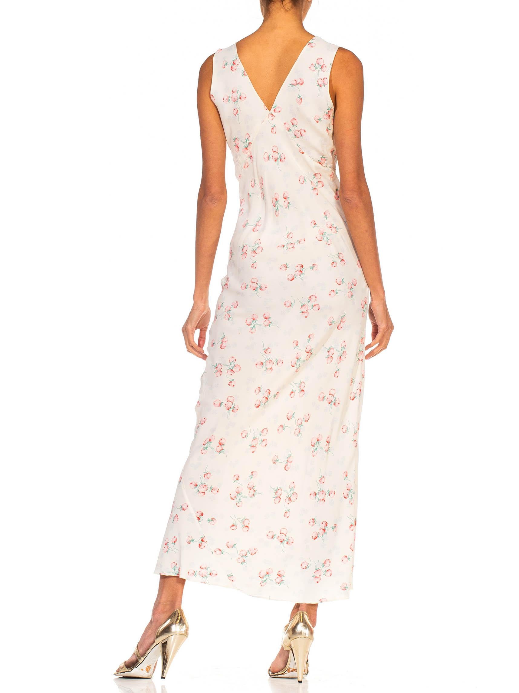 1940S White & Pink Rayon Bias Cut Floral Slip Dress Negligee 4