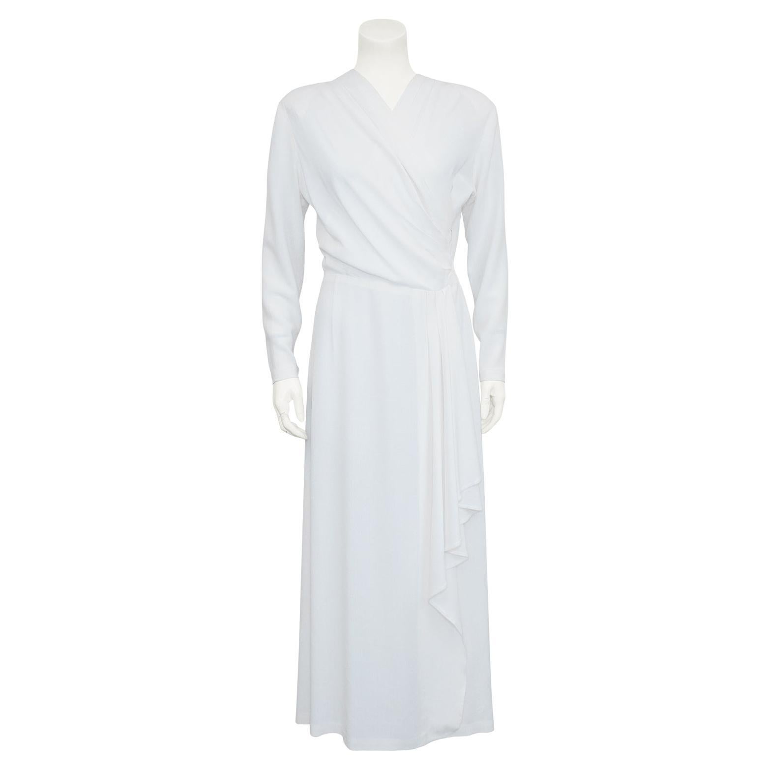 1940's White Rayon Crepe Old Hollywood Style Draped Dress For Sale