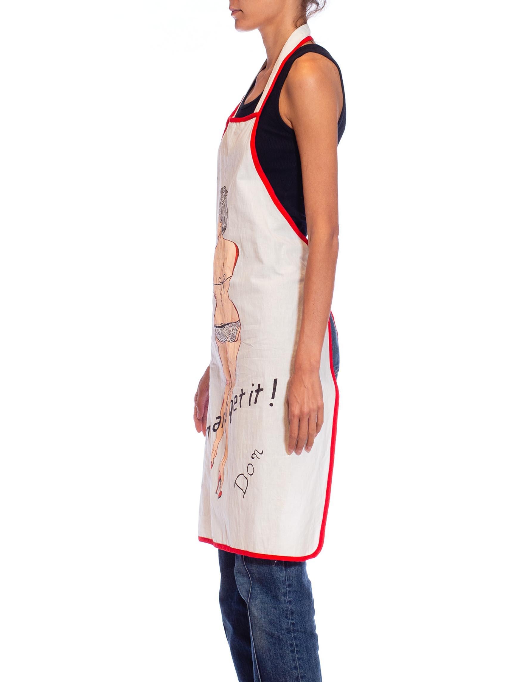 Ethel Don 1940S White & Red Cotton Hand Painted Pin-Up Girl Apron 