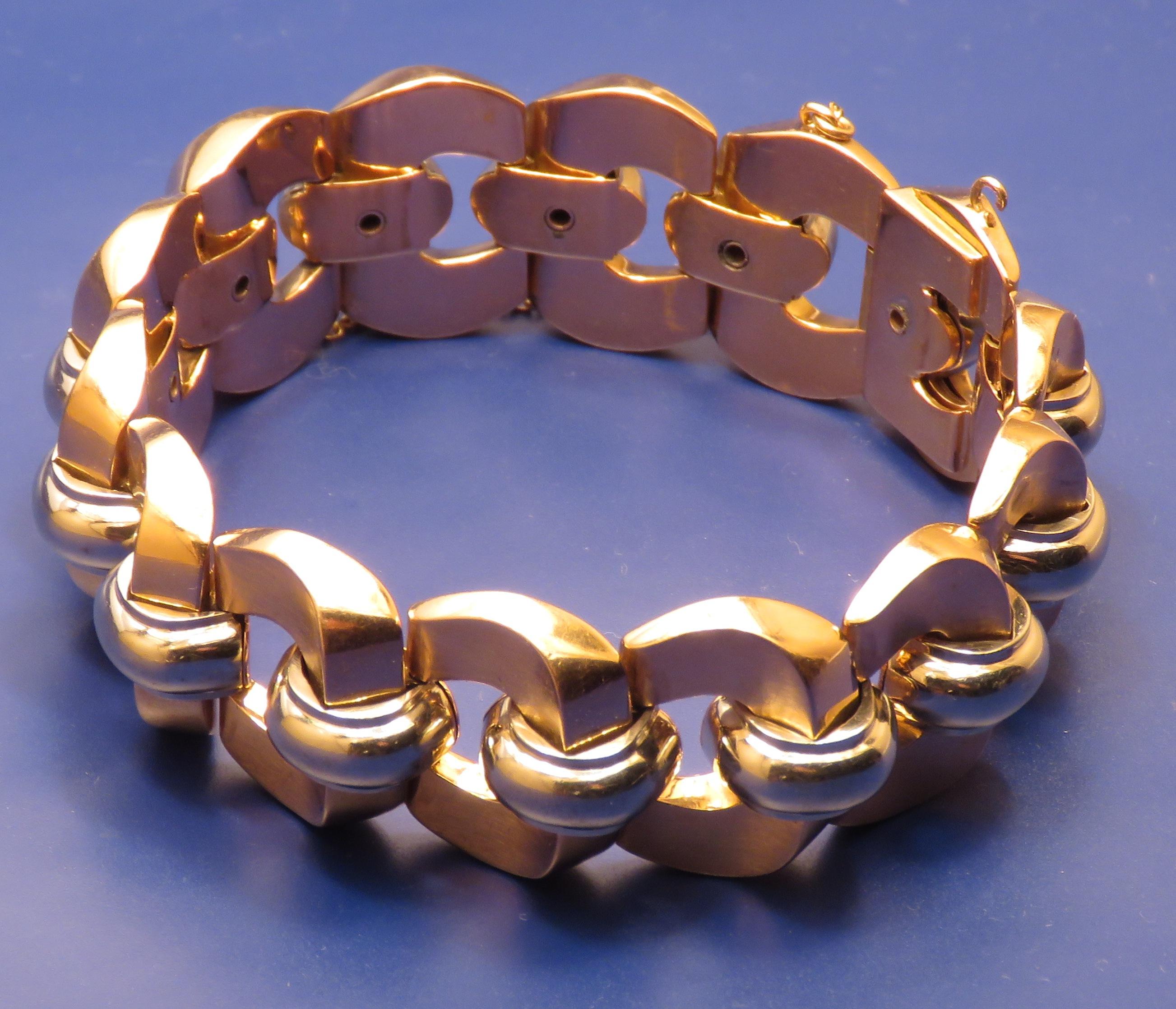 Antique 18 Kt White Rose Gold Link Bracelet For Sale 1
