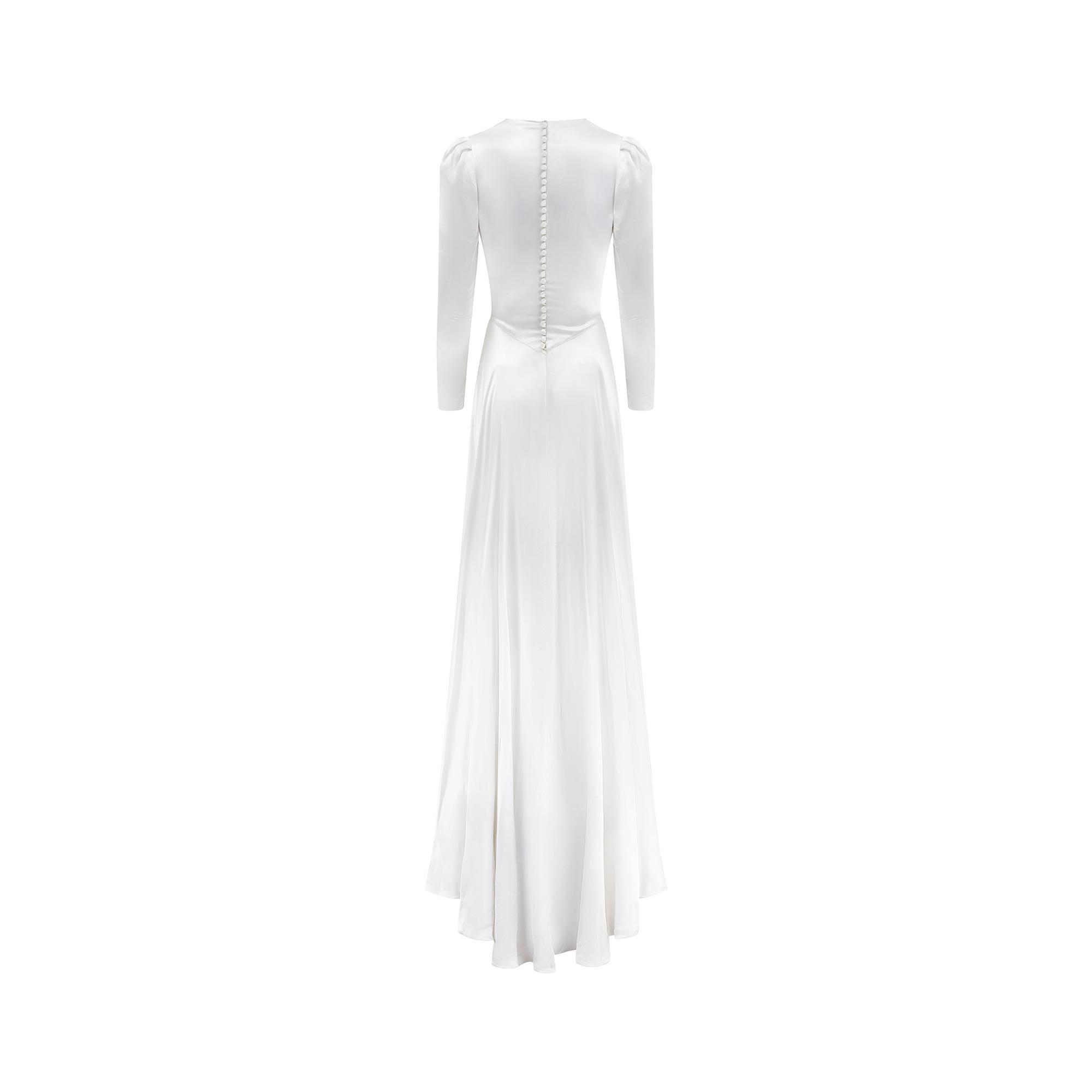 Women's 1940s White Satin Wedding Dress with Train For Sale