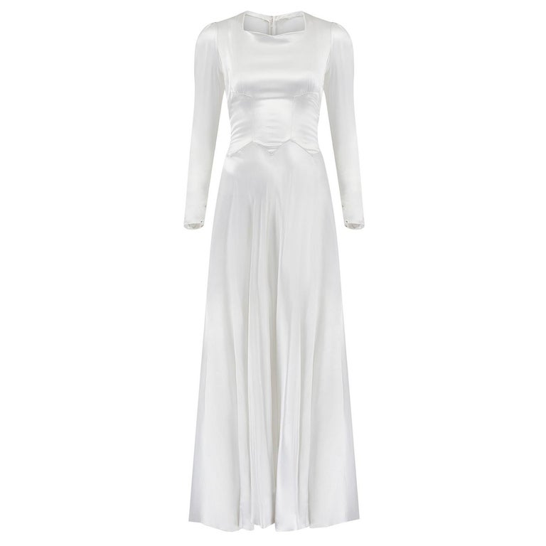 fitted lace wedding dress 1940s Vintage Ivory Wedding Dress with Long Train main image 1