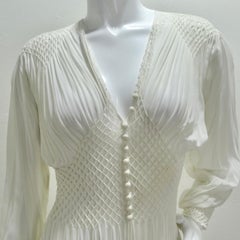 1940s White Smocked Sheer Maxi Dress