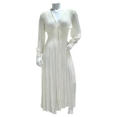 Vintage 1940s White Smocked Sheer Maxi Dress