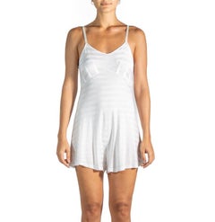 1940s White Striped Rayon Step In Slip Dress