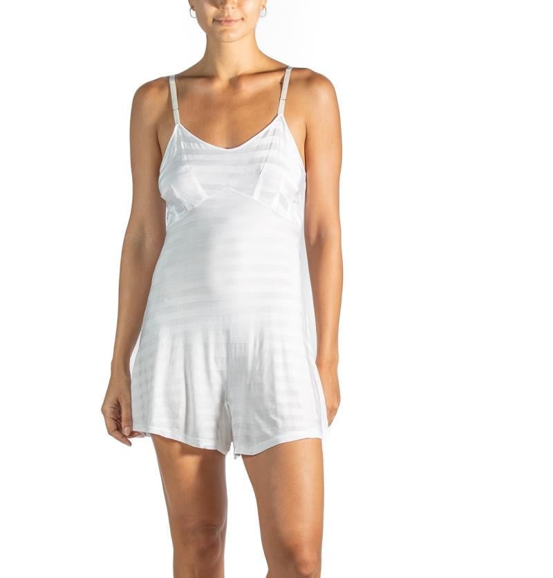 1940s White Striped Rayon Step In Slip Dress For Sale 5