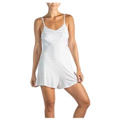 1940s White Striped Rayon Step In Slip Dress