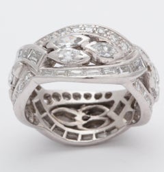 1940s Wide Marquis Cut Baguette Cut and Round Cut Diamond Platinum Eternity Band