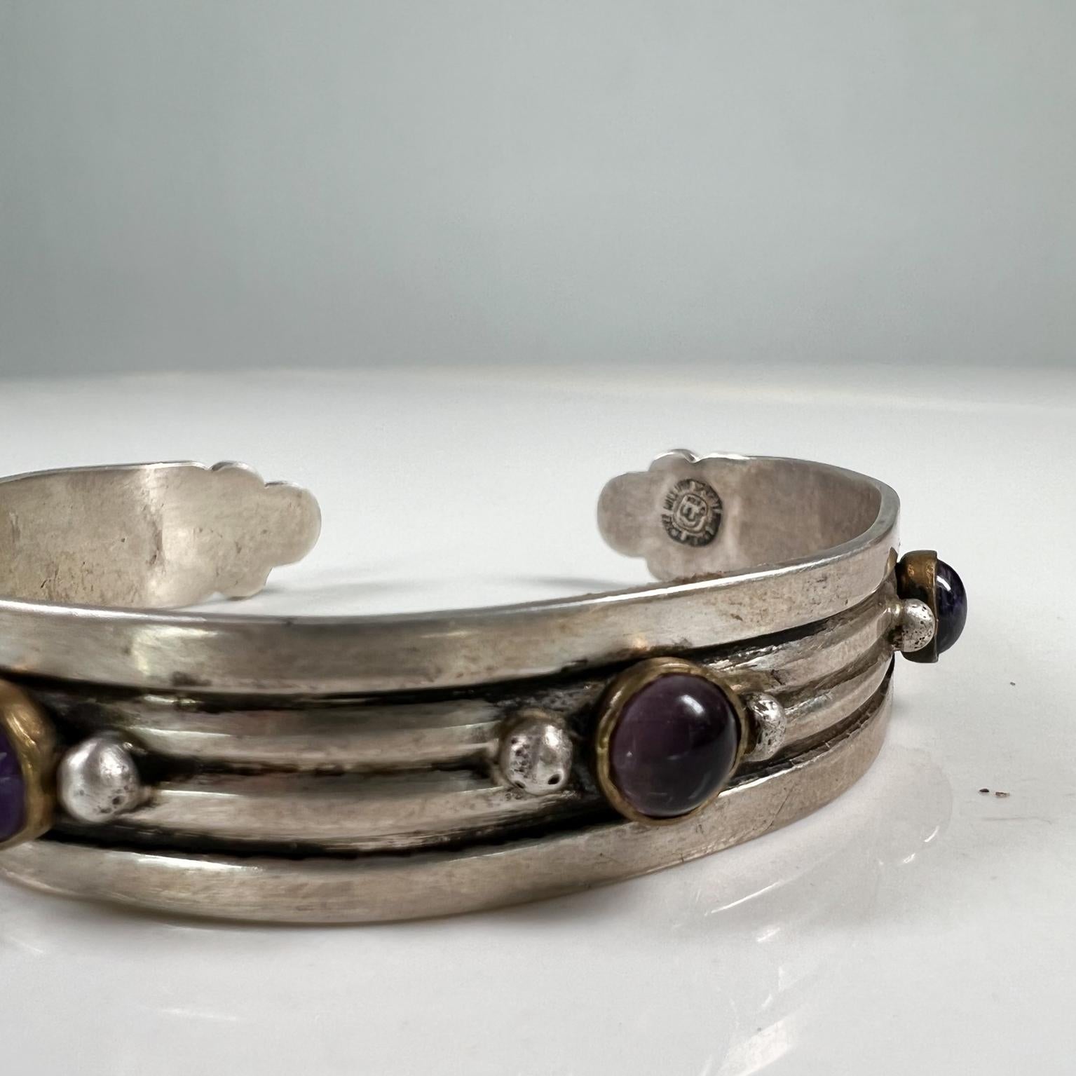 Mid-20th Century 1940s William Spratling Rare Cuff Bracelet Silver Brass & Amethyst Taxco, Mexico