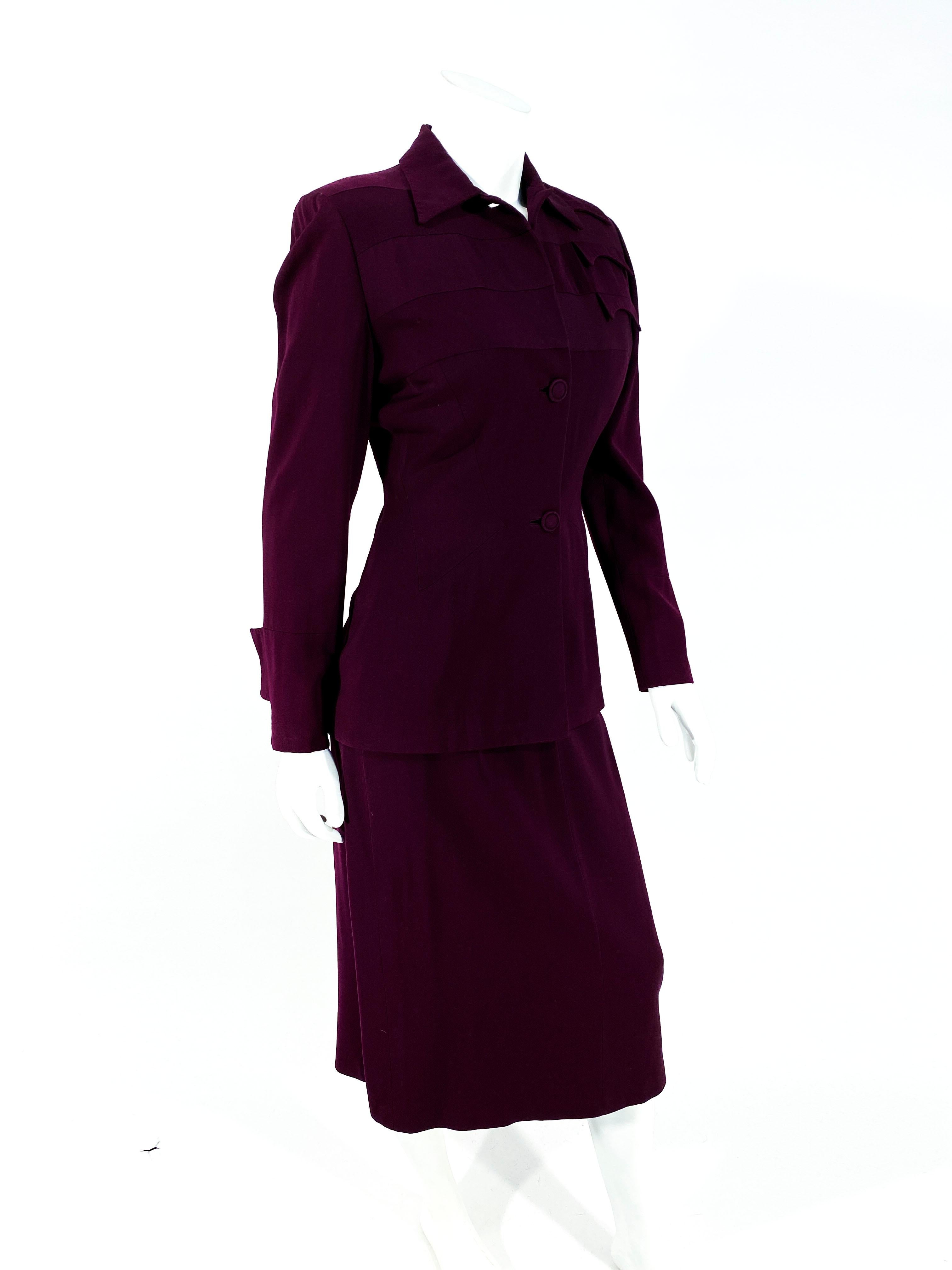 Black 1940s Wine Gaberdine Suit For Sale