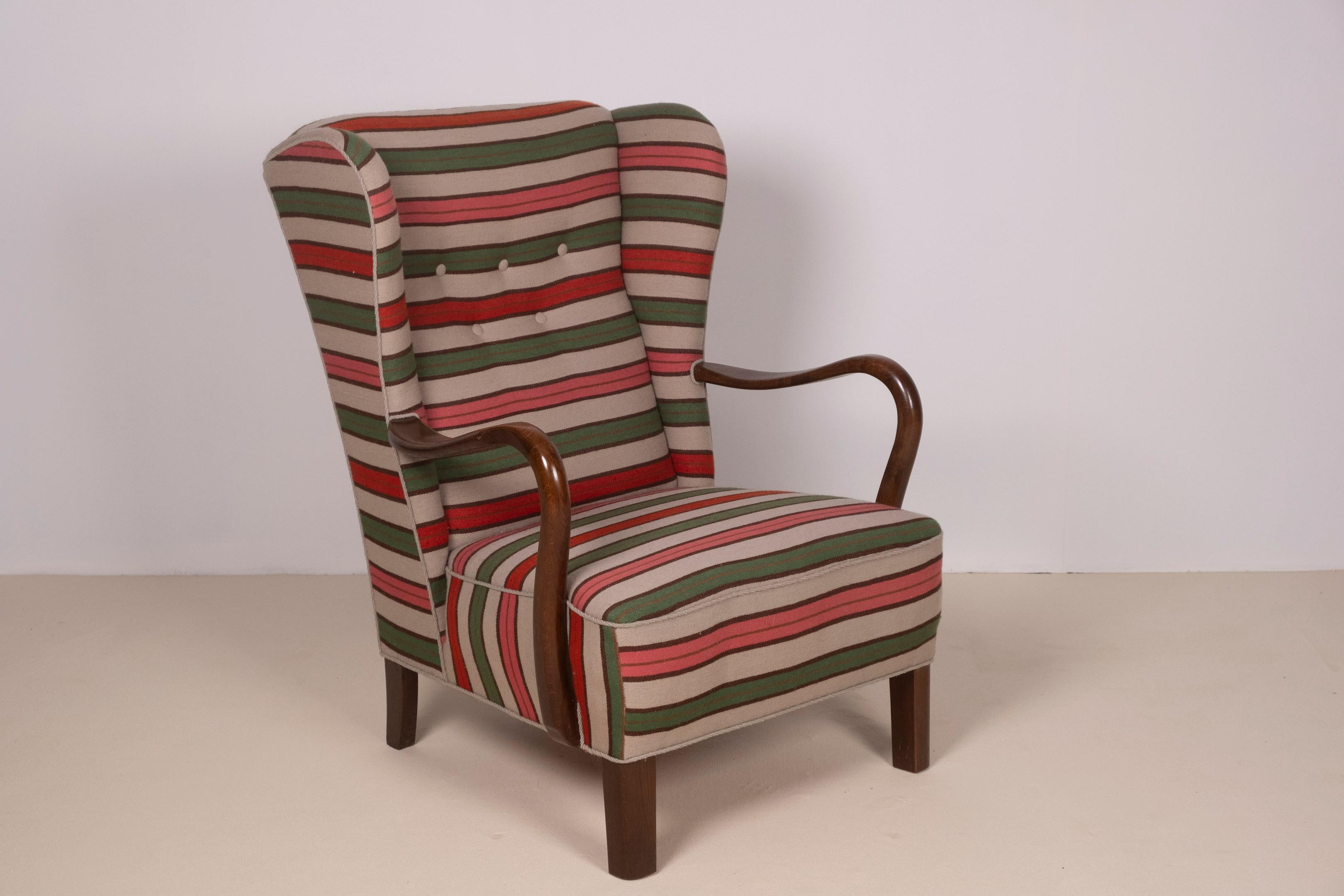 Textile 1940s Wingback Chair by Danish Furniture Maker For Sale