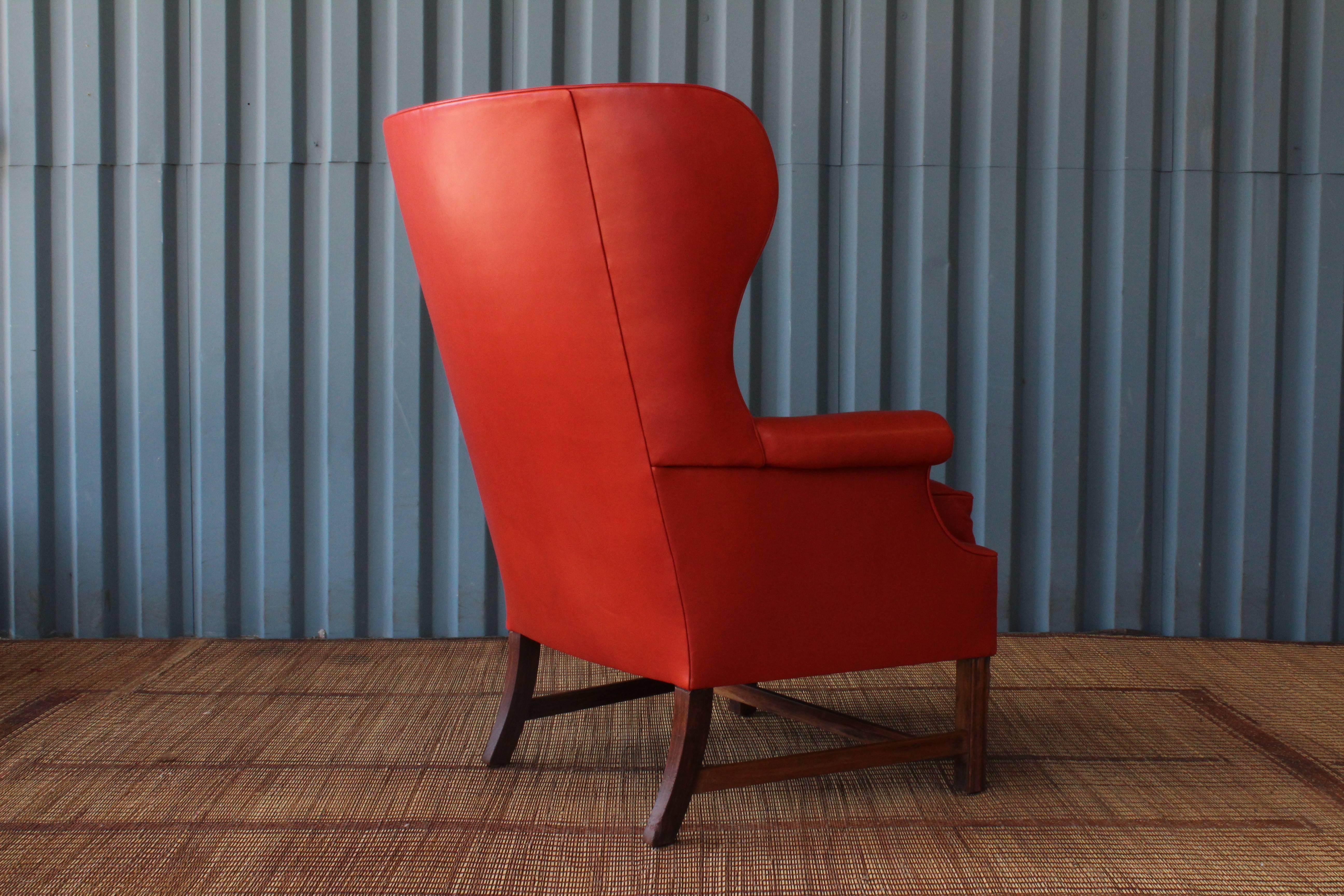 American 1940s Wingback Leather Armchair