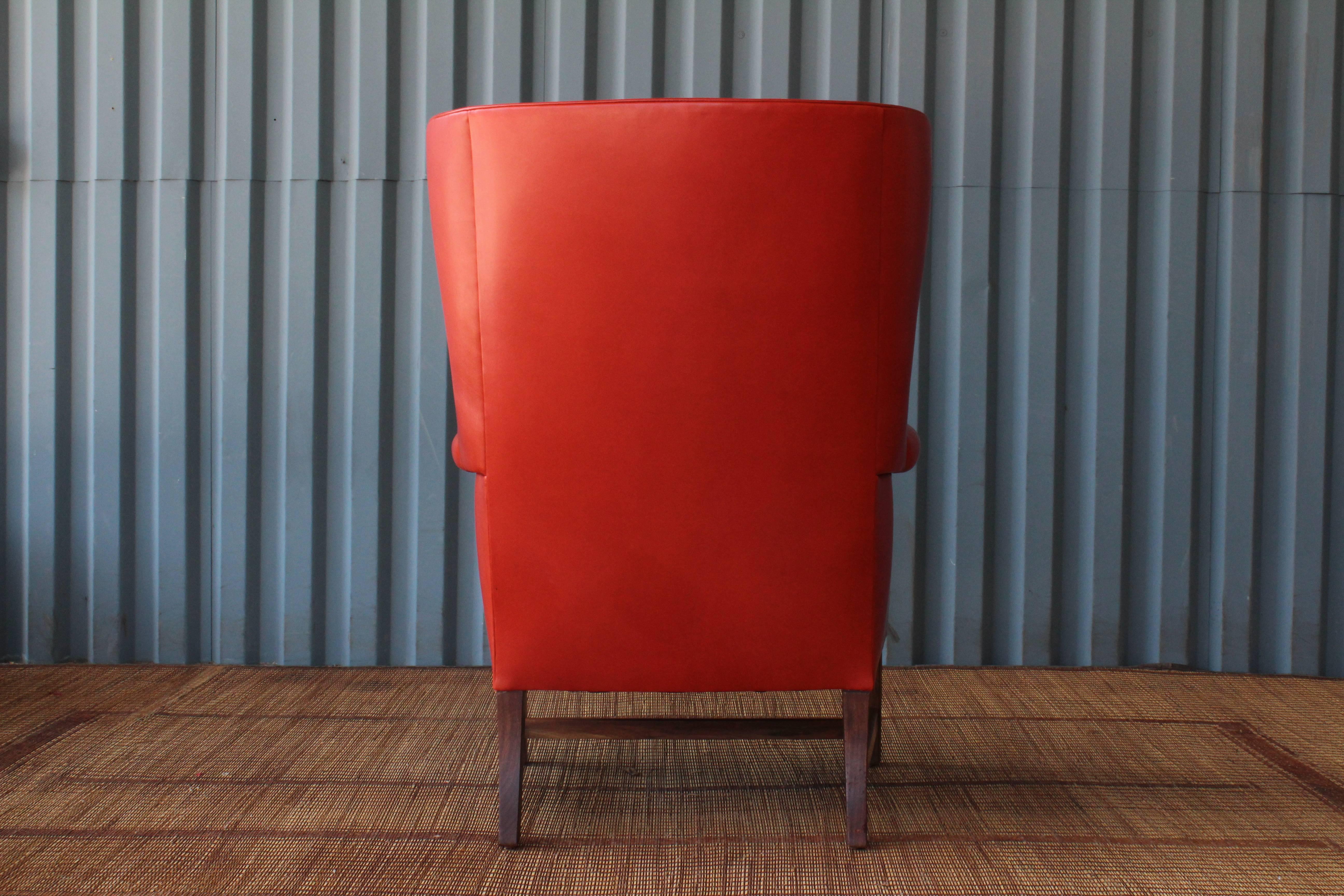 1940s Wingback Leather Armchair In Excellent Condition In Los Angeles, CA
