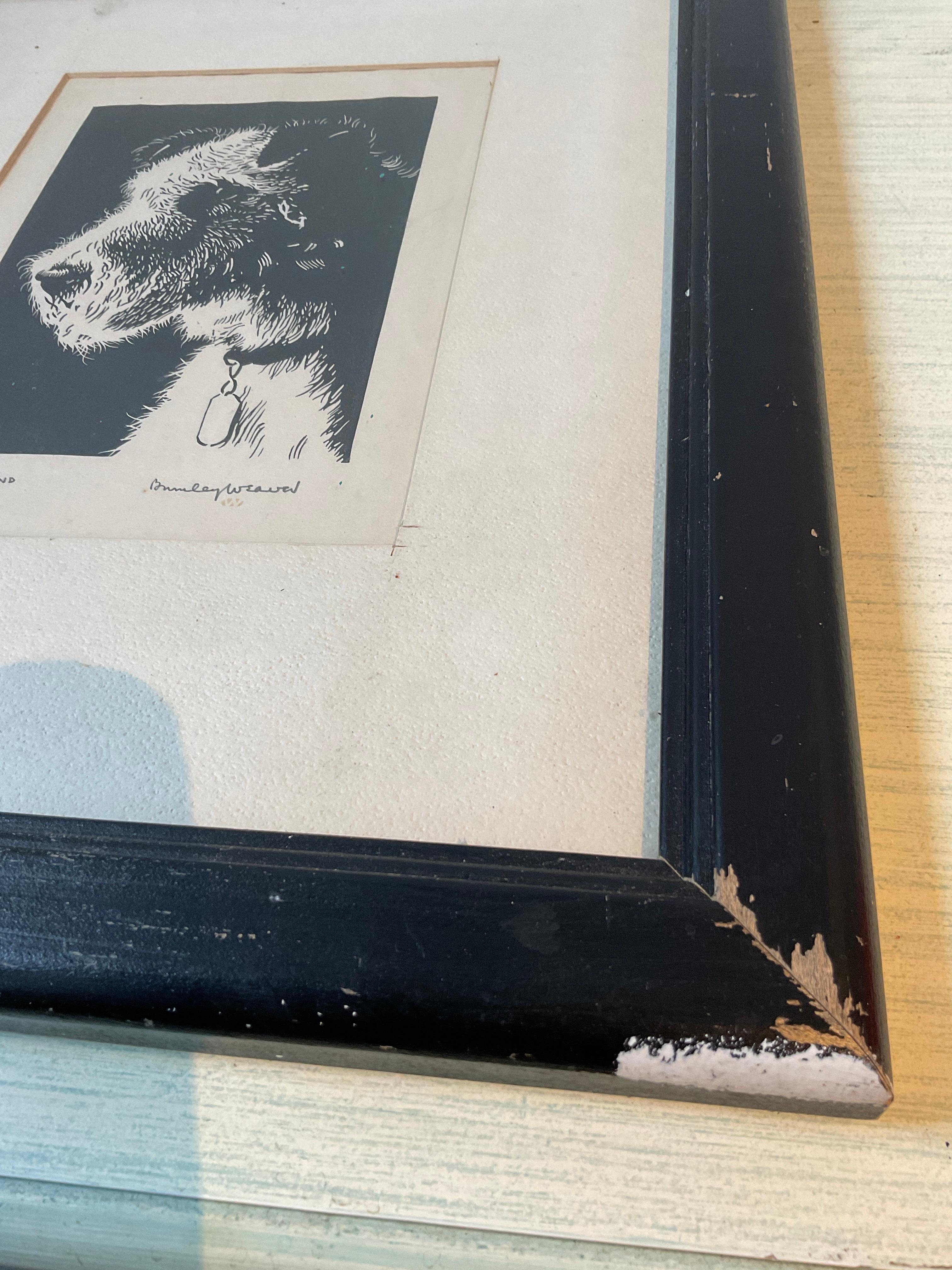Paper 1940s Wire Fox Terrier Linoleum Block Print By Burnley Weaver For Sale