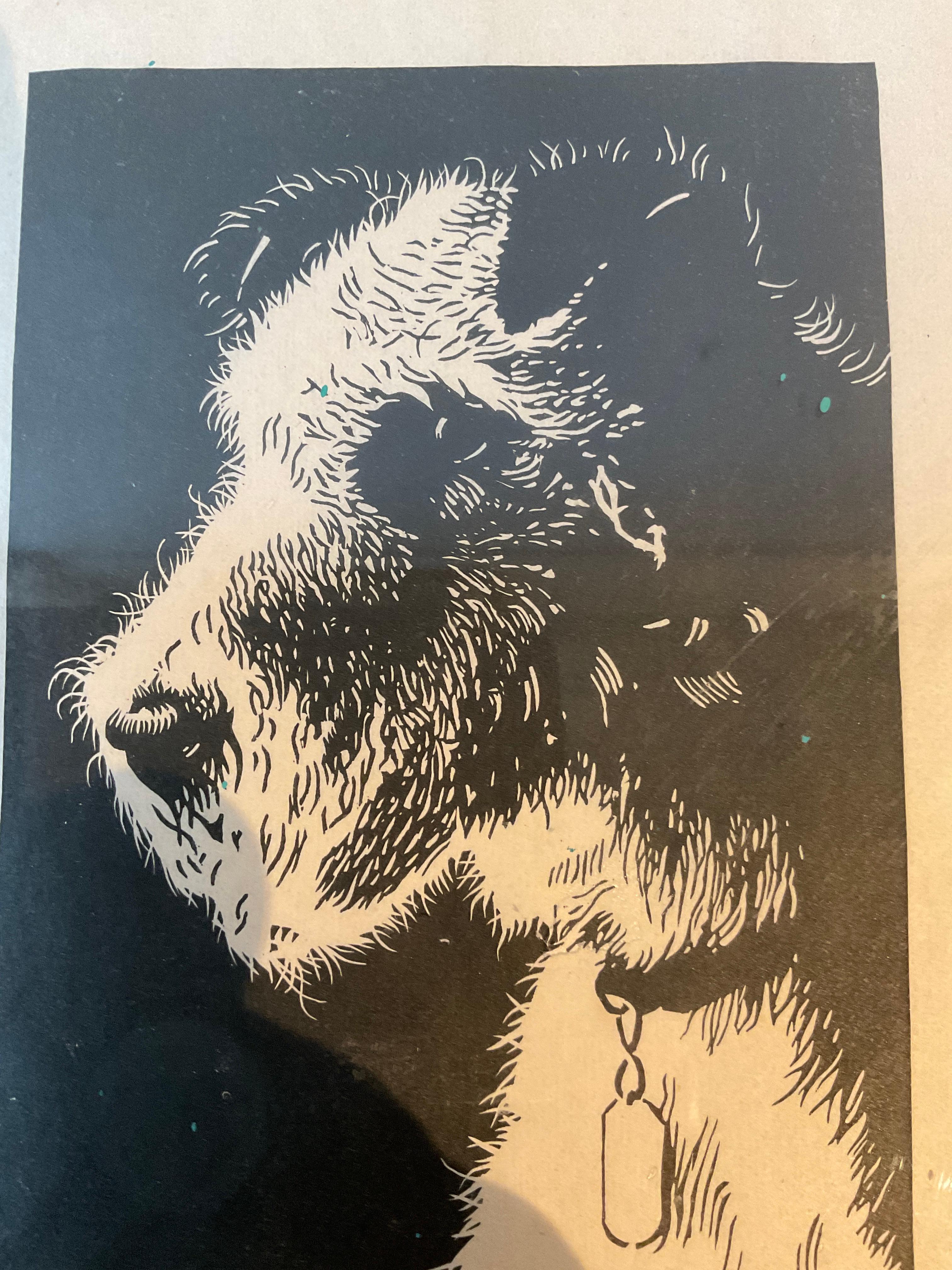 1940s Wire Fox Terrier Linoleum Block Print By Burnley Weaver For Sale 1